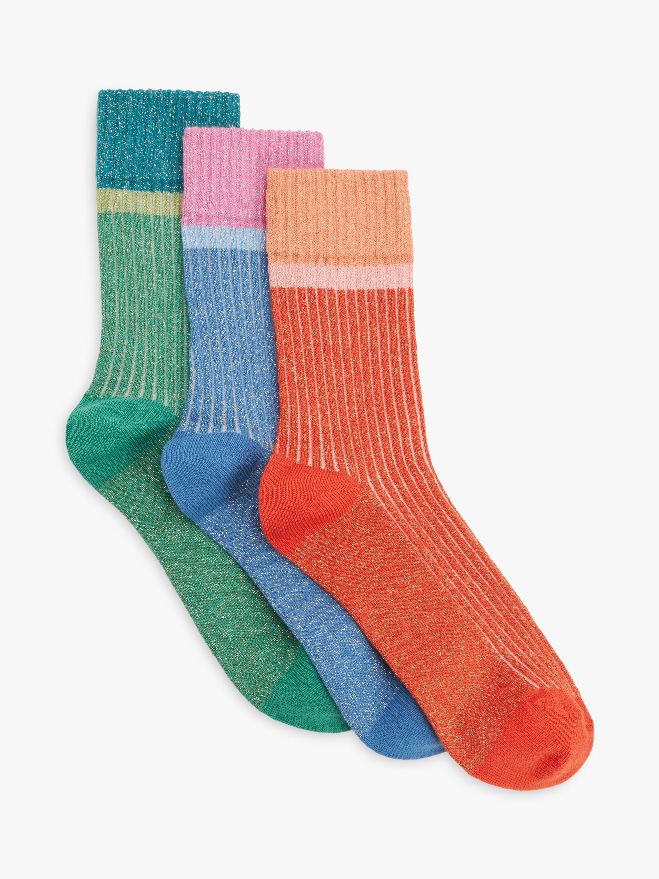 John Lewis Shine Colour Block Organic Cotton Blend Ankle Socks, Pack of 3, Multi