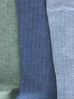 John Lewis Ribbed Organic Cotton Blend Ankle Socks, Pack of 3 - view 2, Blue/Green