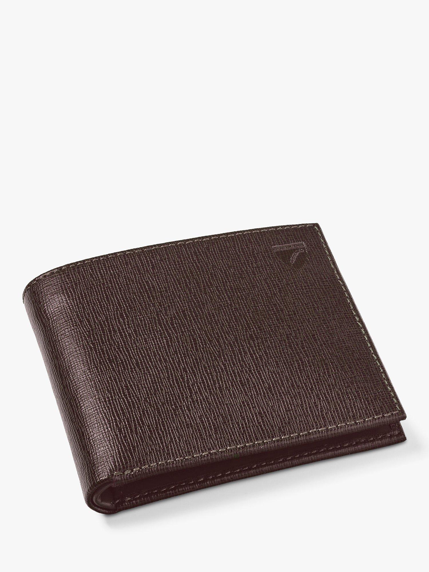 Aspinal of London 8 Card Billfold Saffiano Leather Grain Wallet, Dark Brown