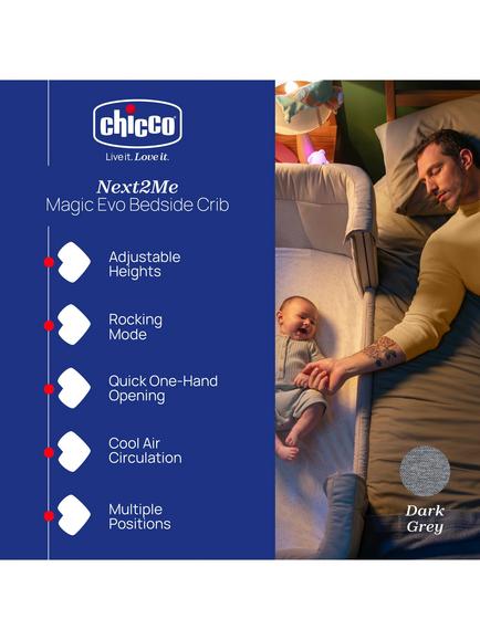 Chicco Next2Me Magic Evo Cot - view 2, Dark Grey