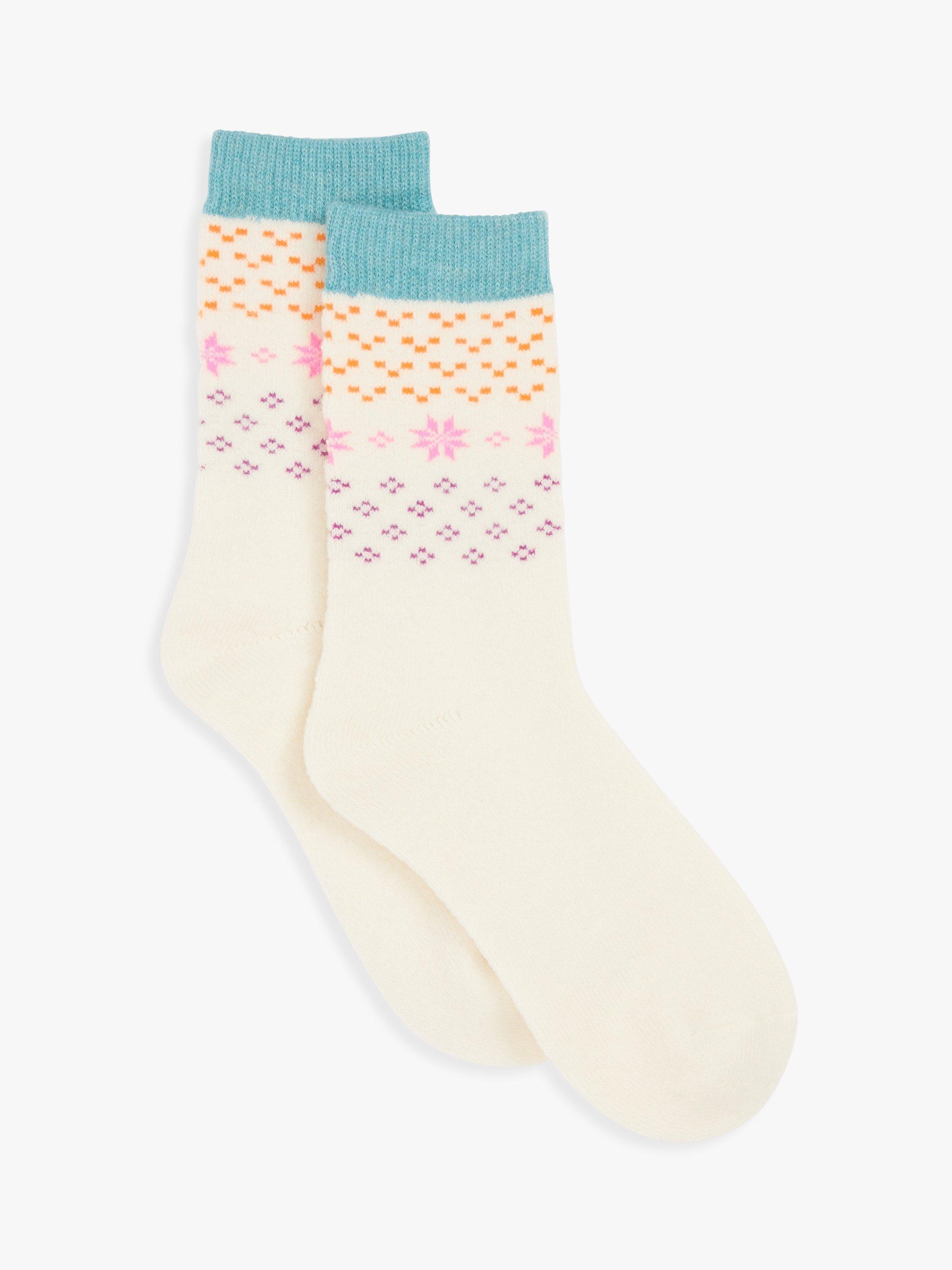 John Lewis Wool Cashmere Blend Socks, Cream/Multi