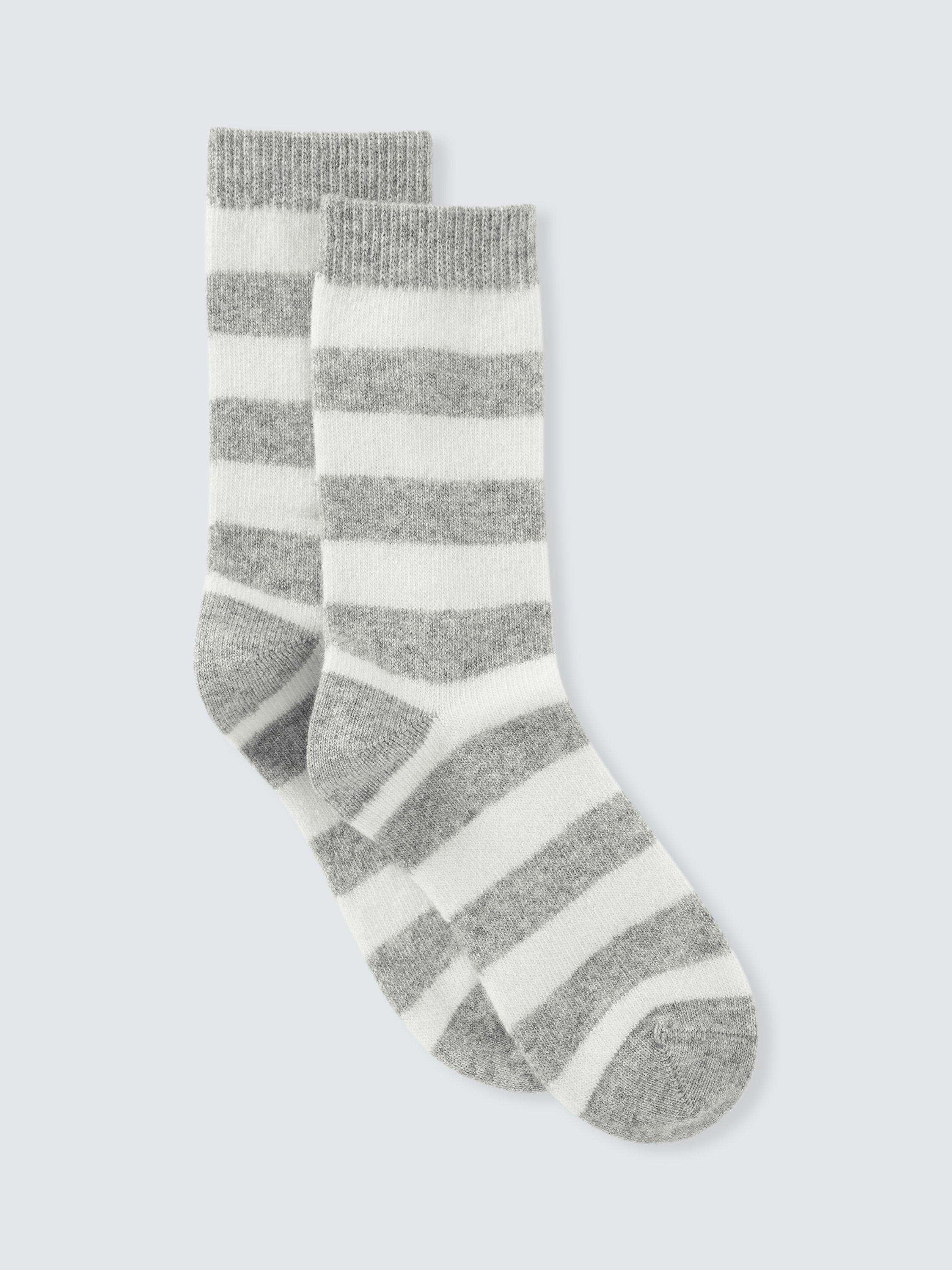 John Lewis Striped Wool & Cashmere Blend Socks, Grey/Ivory