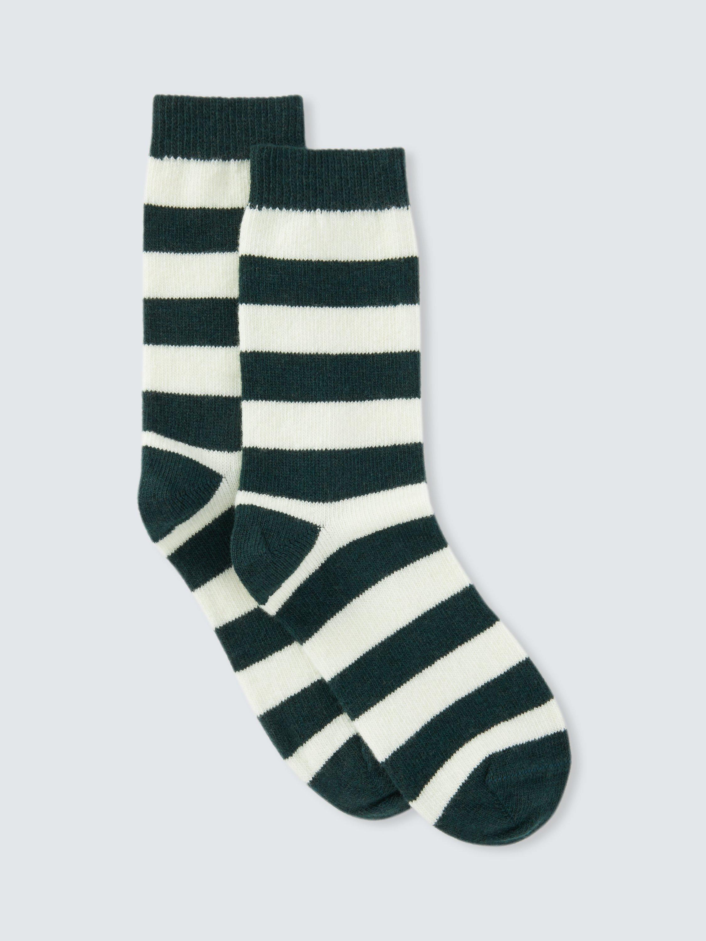 John Lewis Striped Wool & Cashmere Blend Socks, Green/Ivory