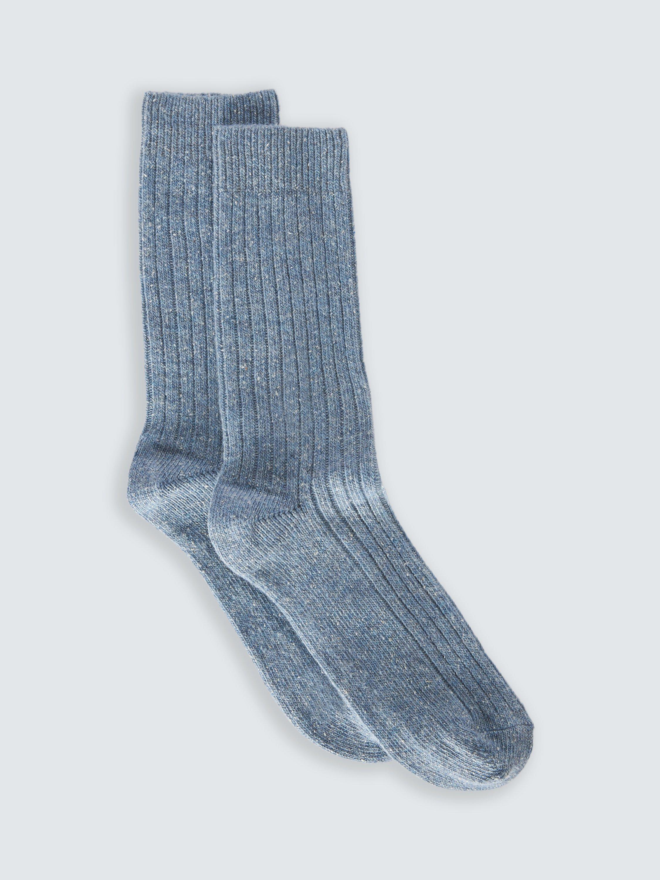 John Lewis Ribbed Wool Silk Blend Socks, Blue