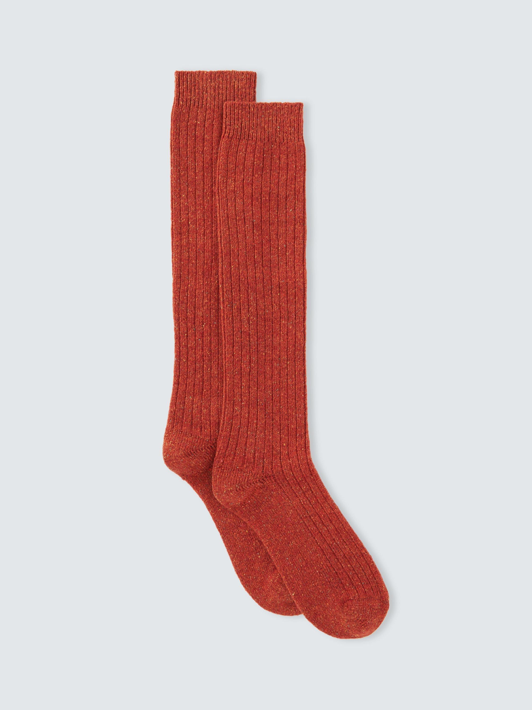 Product image 1 of 2, which shows John Lewis Ribbed Wool Silk Blend Knee High Socks, Rust