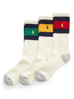 Polo Ralph Lauren Striped Cuff Socks, Pack of 3, White/Multi, Whtrd/Whtylw/Whtgrn