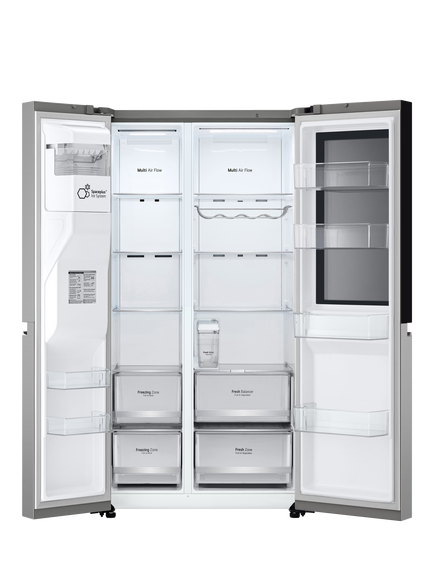 LG InstaView GSGV81PYLL Freestanding 60/40 Non-Plumbed American Fridge Freezer, Silver - view 2, Silver