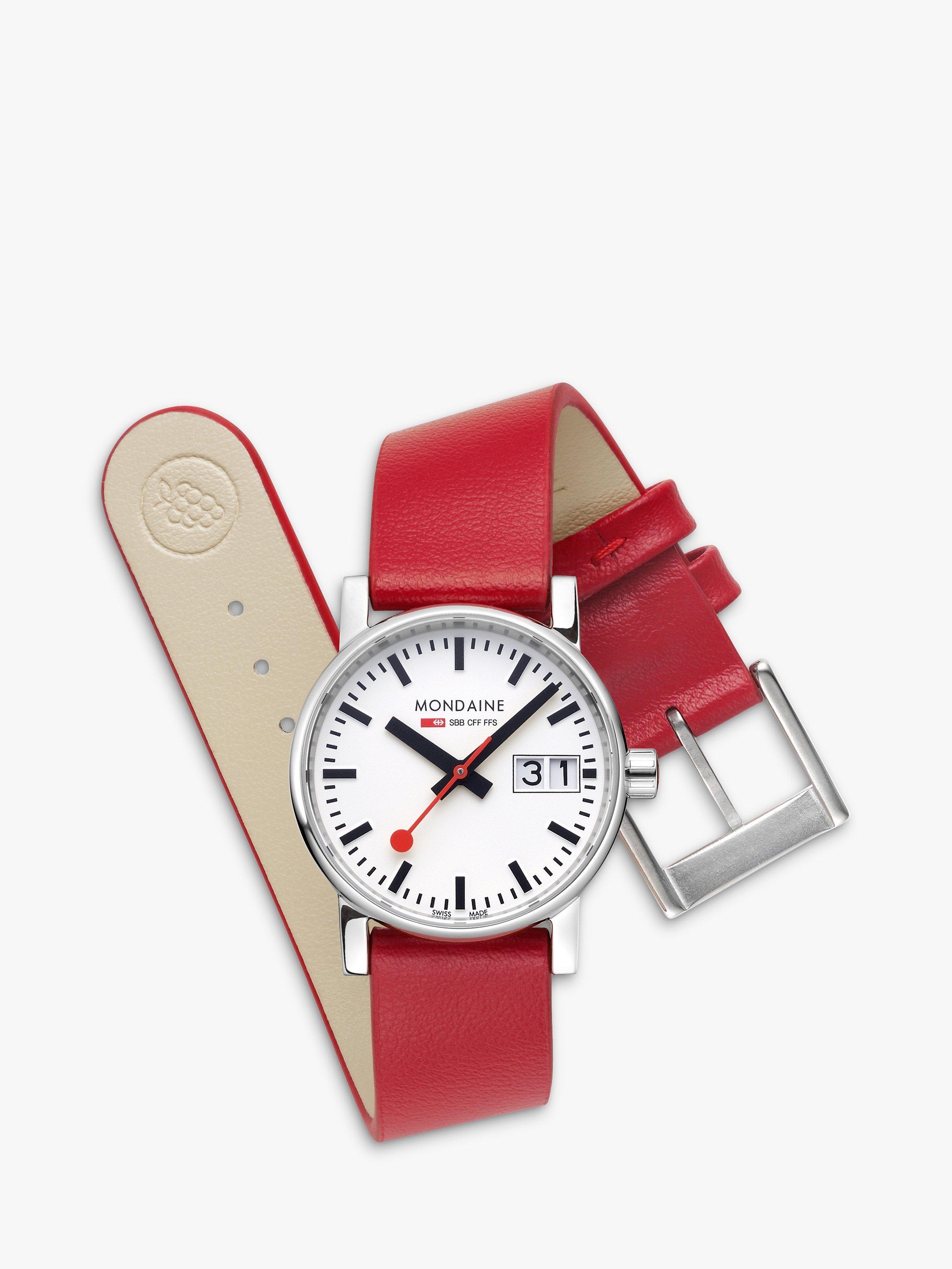Product image 3 of 10, which shows Mondaine Women's Evo 2 Date Vegan Leather Strap Watch, Red