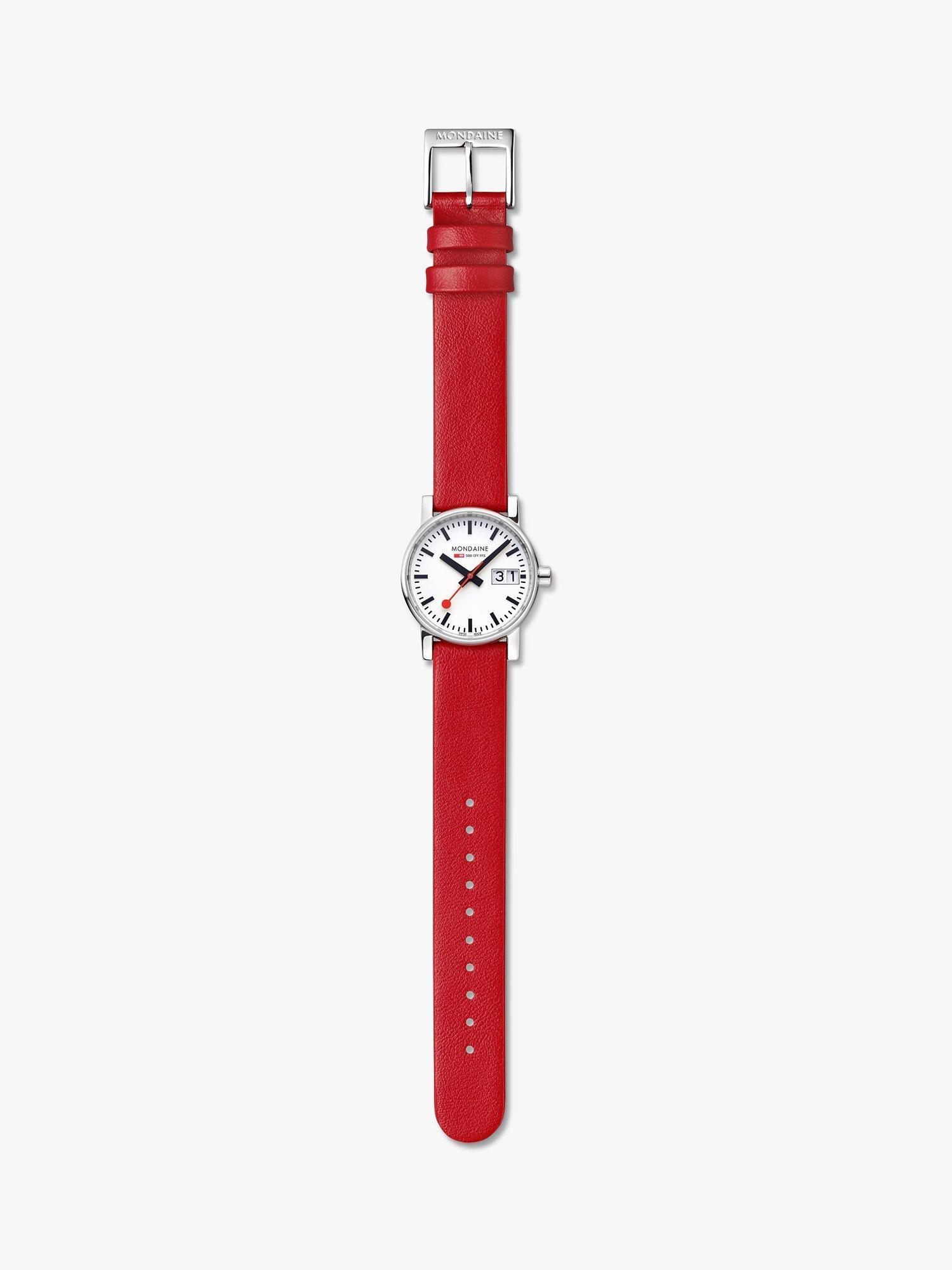 Product image 5 of 10, which shows Mondaine Women's Evo 2 Date Vegan Leather Strap Watch, Red