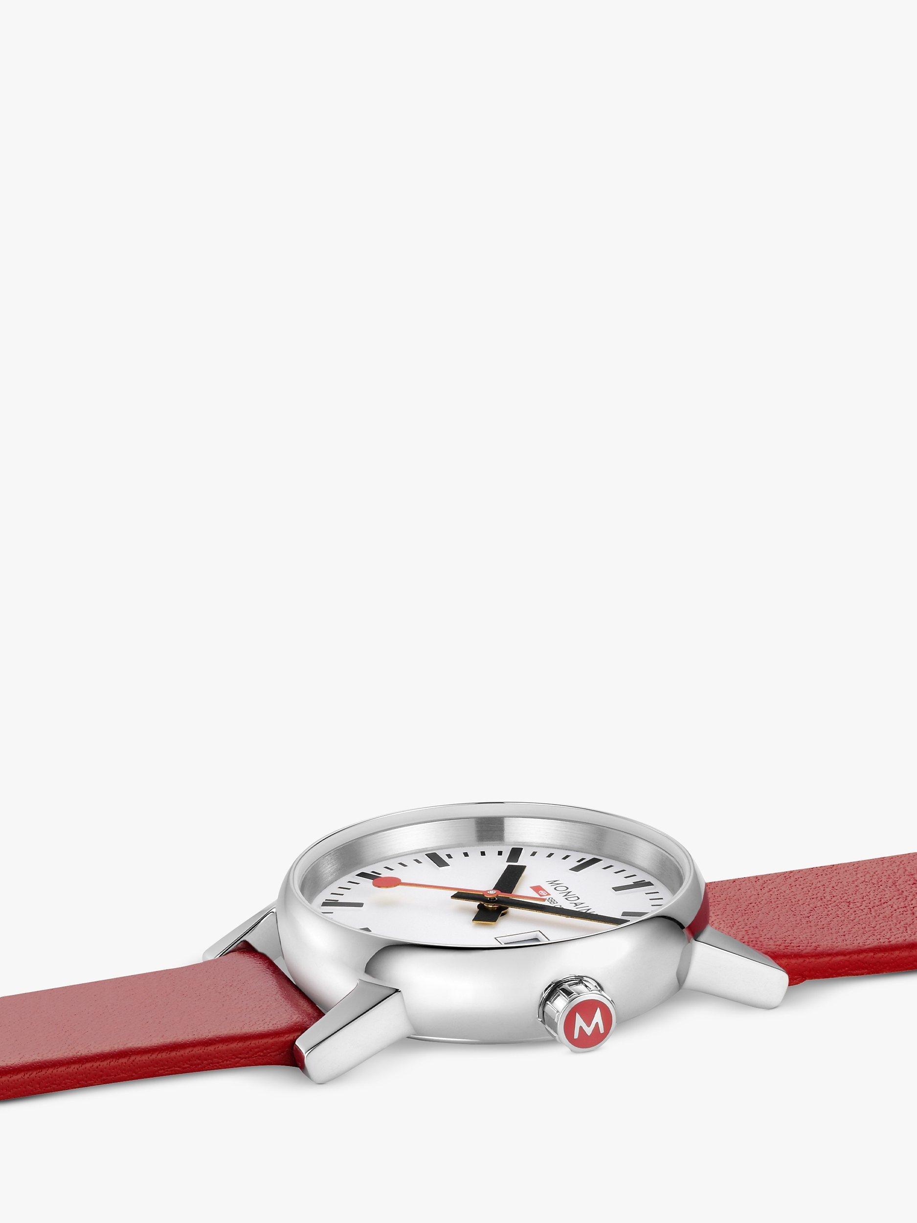 Product image 7 of 10, which shows Mondaine Women's Evo 2 Date Vegan Leather Strap Watch, Red