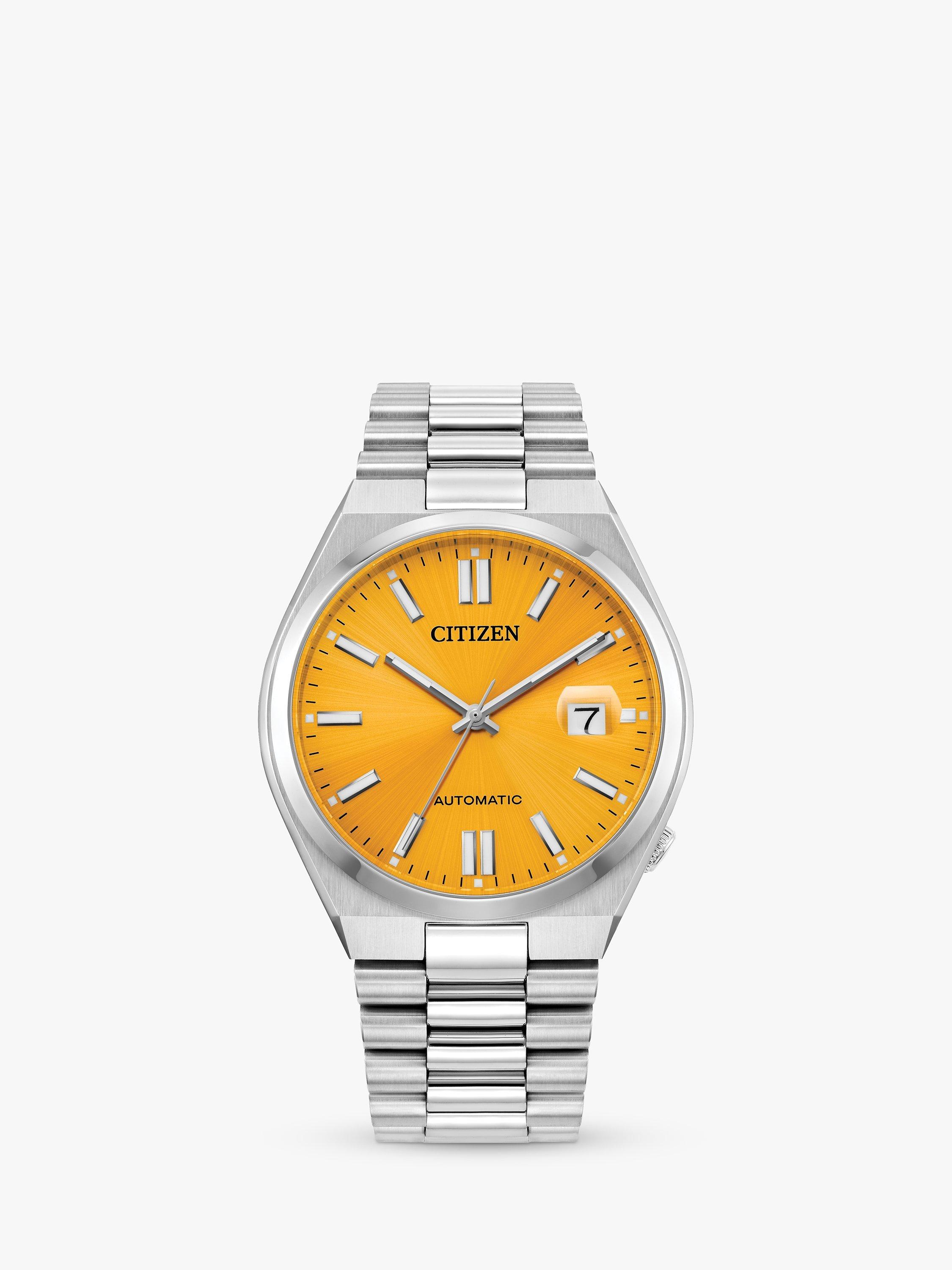 Citizen TSUYOSA Unisex Automatic Sunray Dial Bracelet Strap Watch, Silver/Yellow NJ0150-56Z