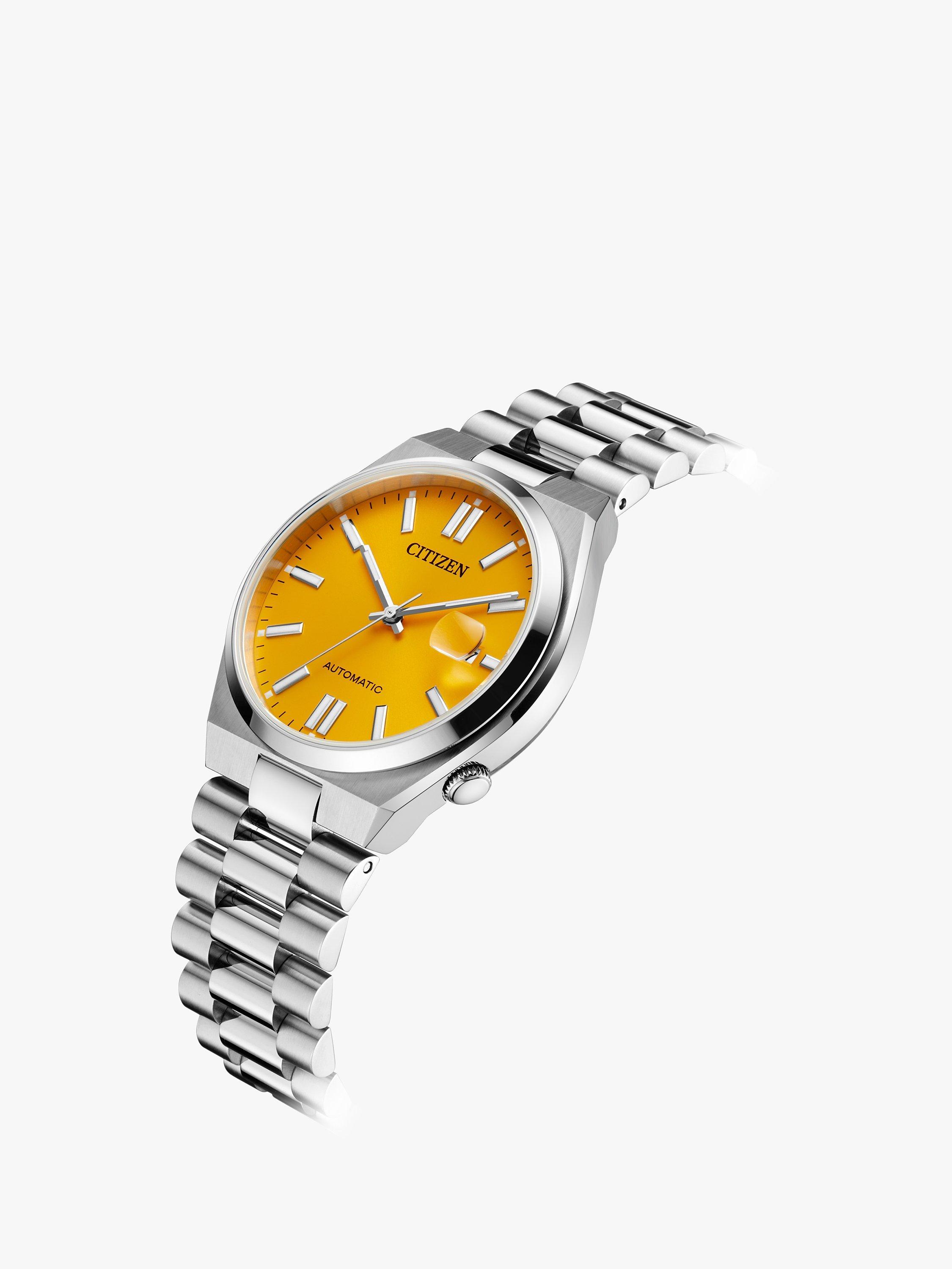 Citizen TSUYOSA Unisex Automatic Sunray Dial Bracelet Strap Watch, Silver/Yellow NJ0150-56Z
