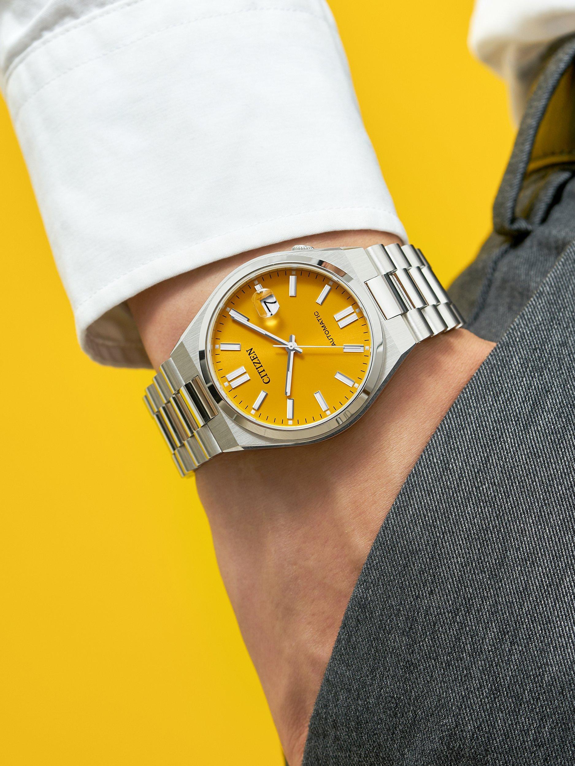 Citizen TSUYOSA Unisex Automatic Sunray Dial Bracelet Strap Watch, Silver/Yellow NJ0150-56Z