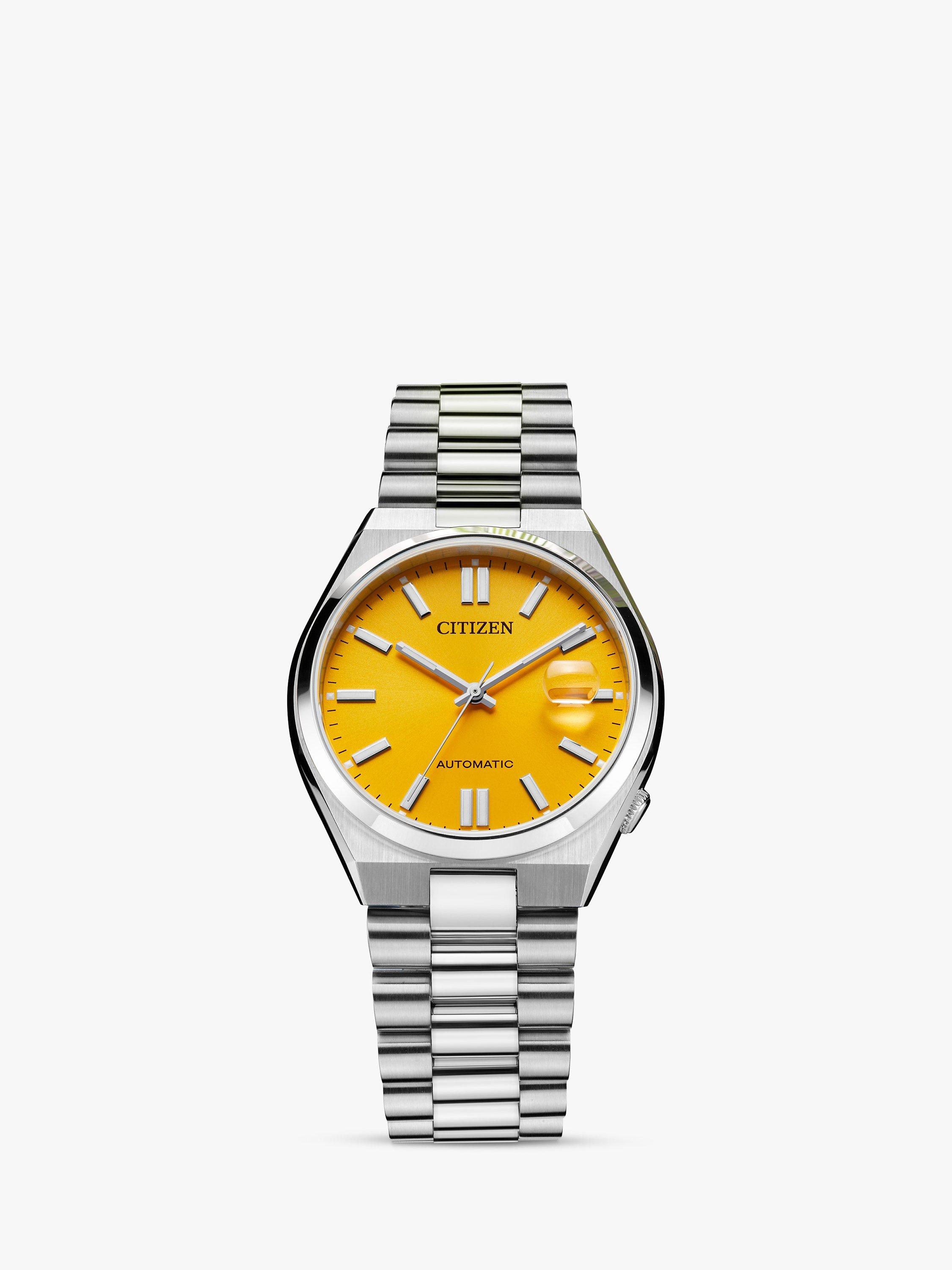 Citizen TSUYOSA Unisex Automatic Sunray Dial Bracelet Strap Watch, Silver/Yellow NJ0150-56Z