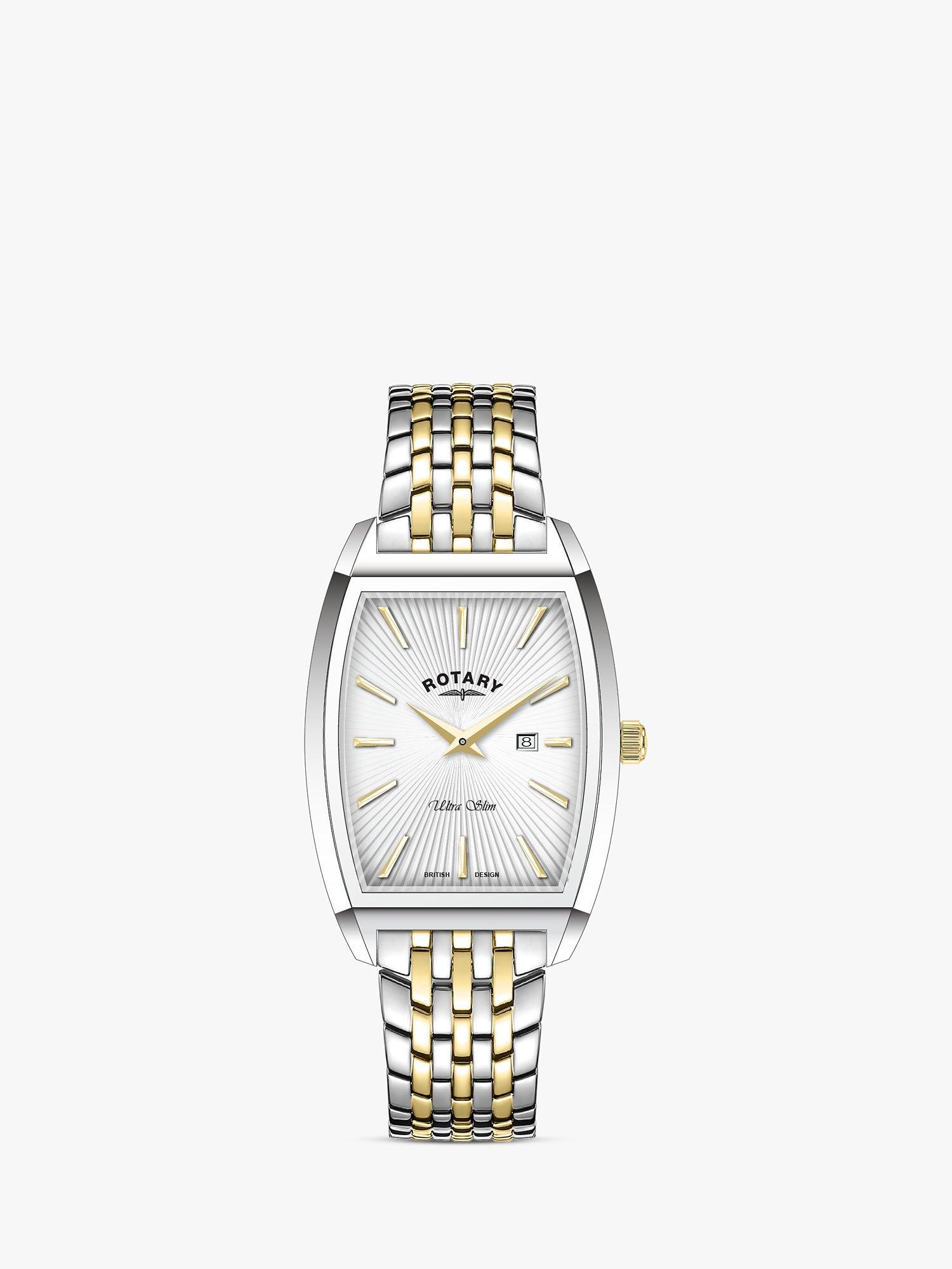 Rotary Women's Ultra Slim Sunray Dial Bracelet Strap Watch, Silver/Gold LB08016/06