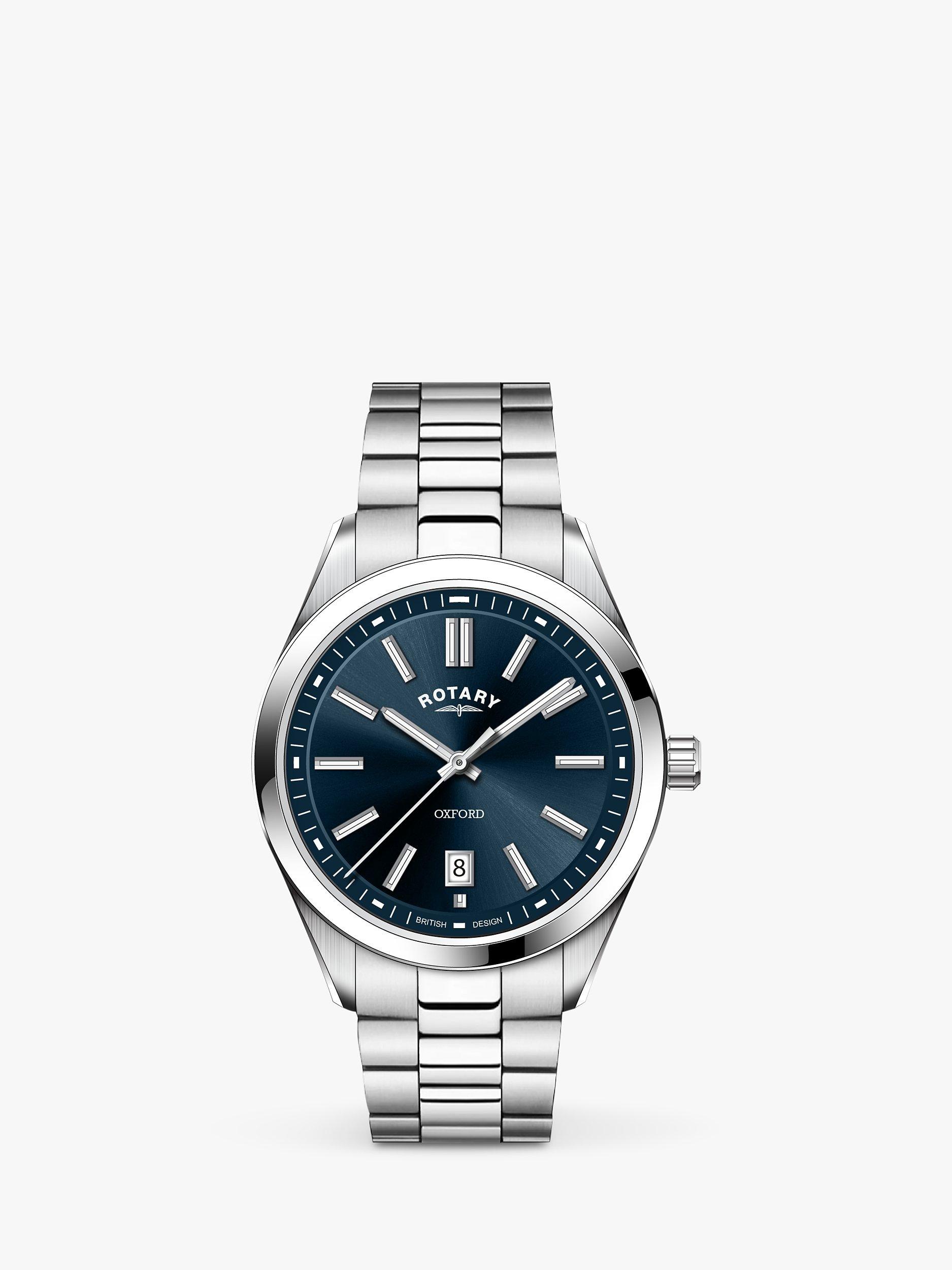 Rotary Men's Oxford Date Bracelet Strap Watch, Silver/Blue