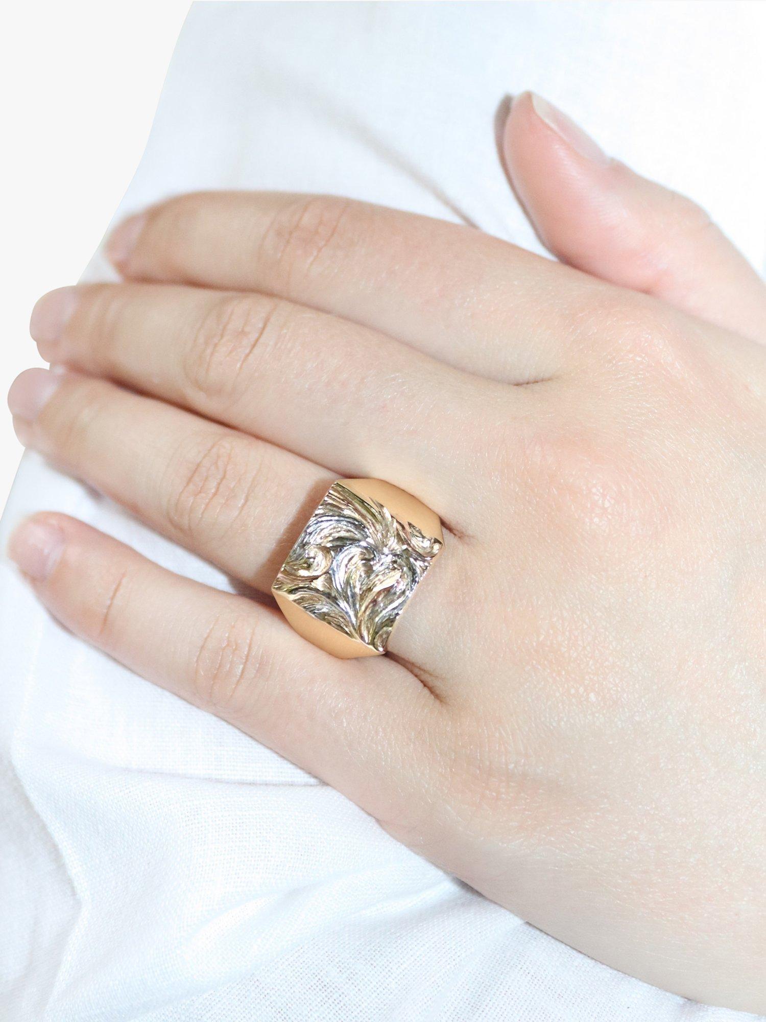 Product image 4 of 4, which shows Milton & Humble Jewellery Pre-Loved 9ct Triple Gold Signet Ring, Dated Birmingham 1971