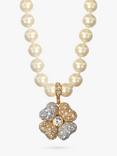 Eclectica Pre-Loved 18ct Gold Plated Faux Pearl and Swarovski Flower Beaded Necklace, Cream/Gold