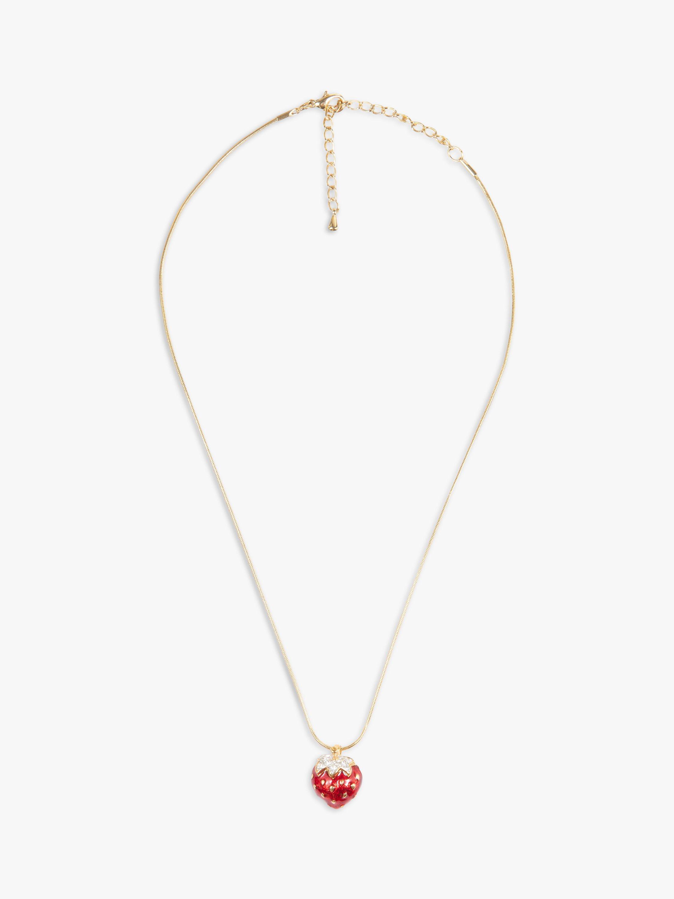 Product image 2 of 2, which shows Eclectica Pre-Loved Gold Plated Enamel & Swarovski Crystal Strawberry Pendant Necklace, Dated Circa 1980s