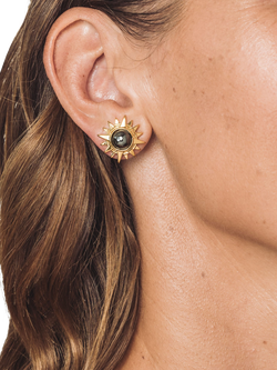 Eclectica Pre-Loved Cabouchon Gold Plated Hematite Star of Vergina Stud Earrings, Gold - view 2, Gold