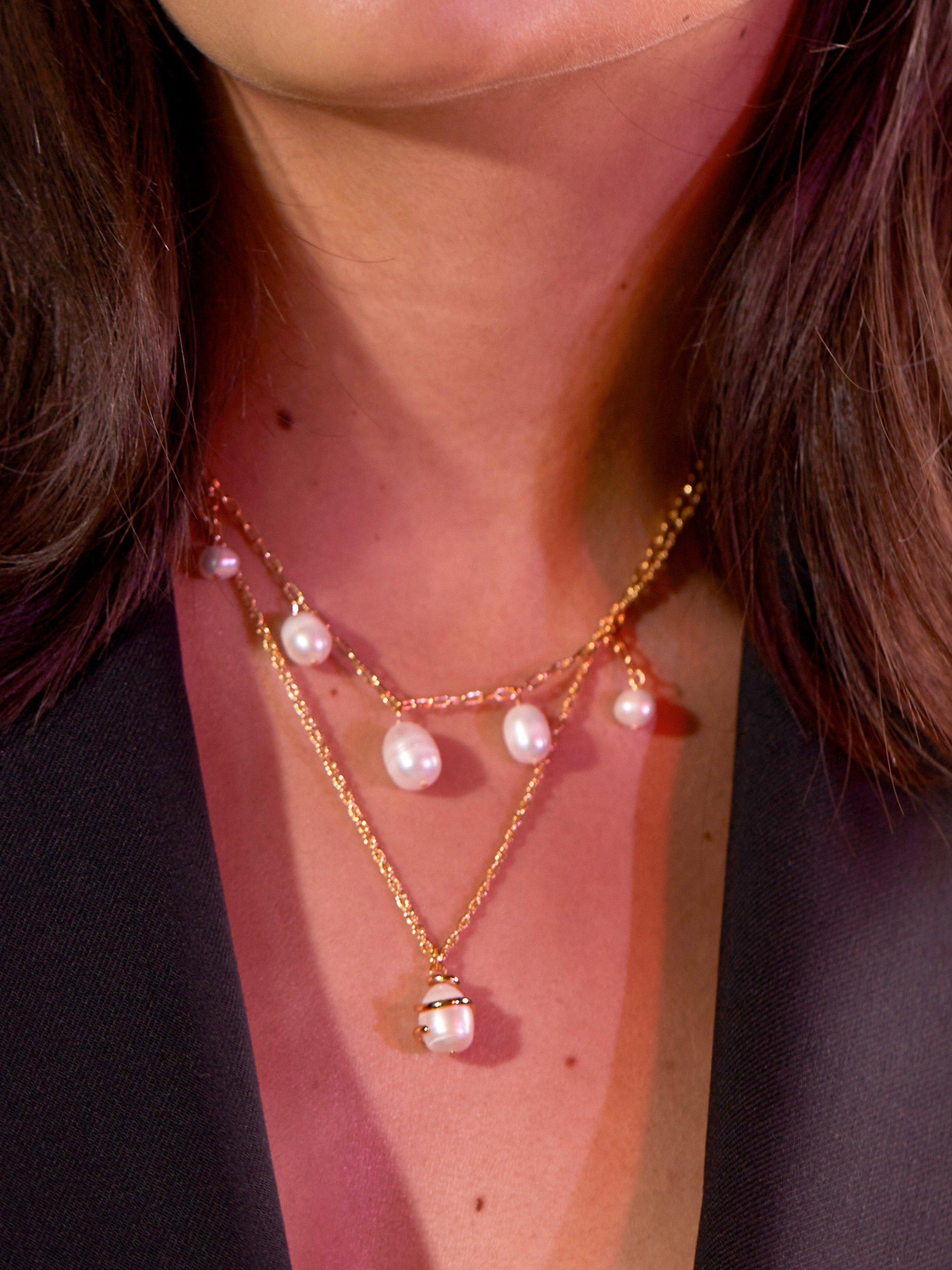 Product image 4 of 4, which shows Estella Bartlett Pearl Drop Necklace, Gold