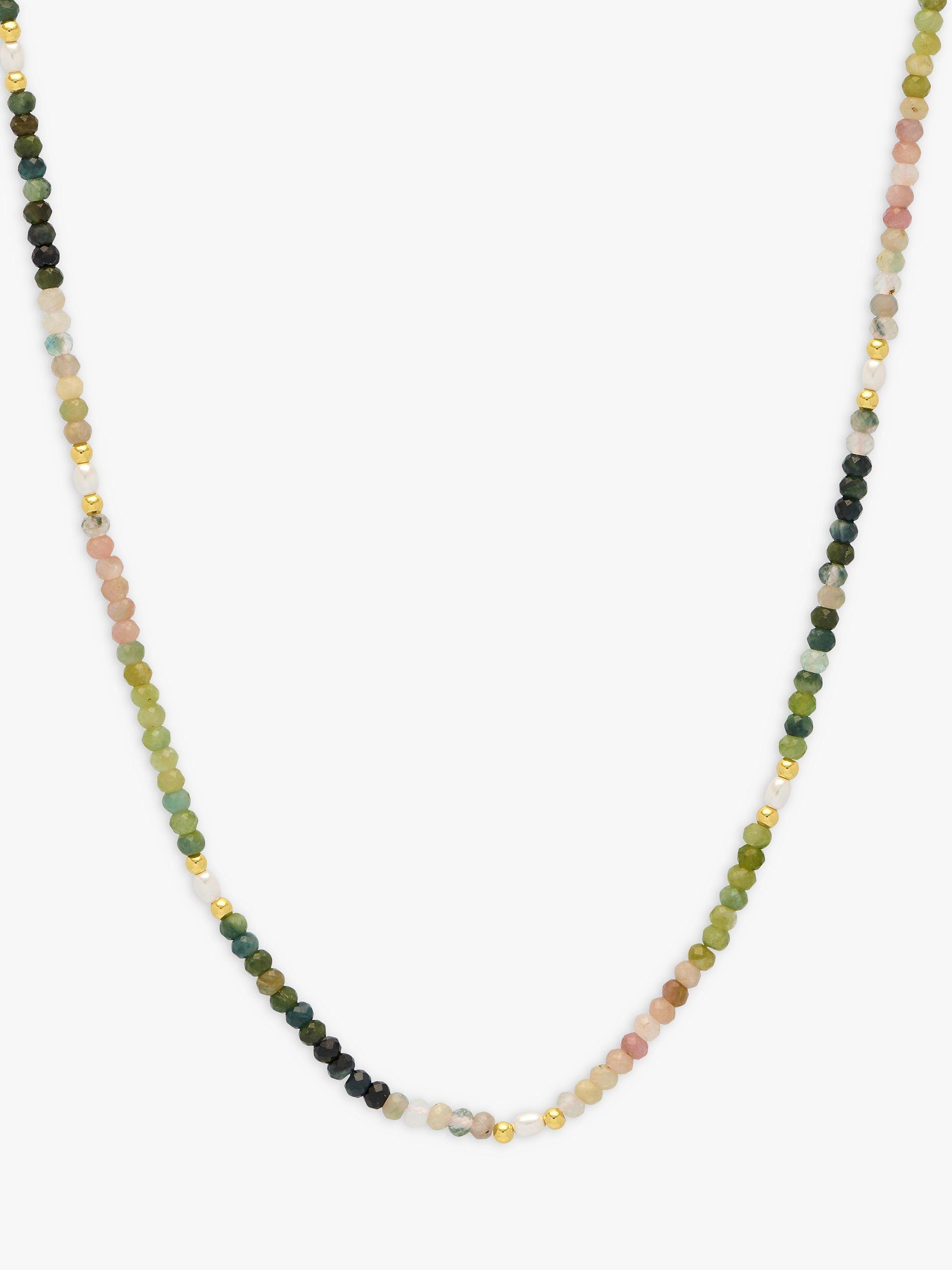 Product image 1 of 4, which shows Estella Bartlett Tourmaline Gemstone & Pearl Beaded Necklace, Gold