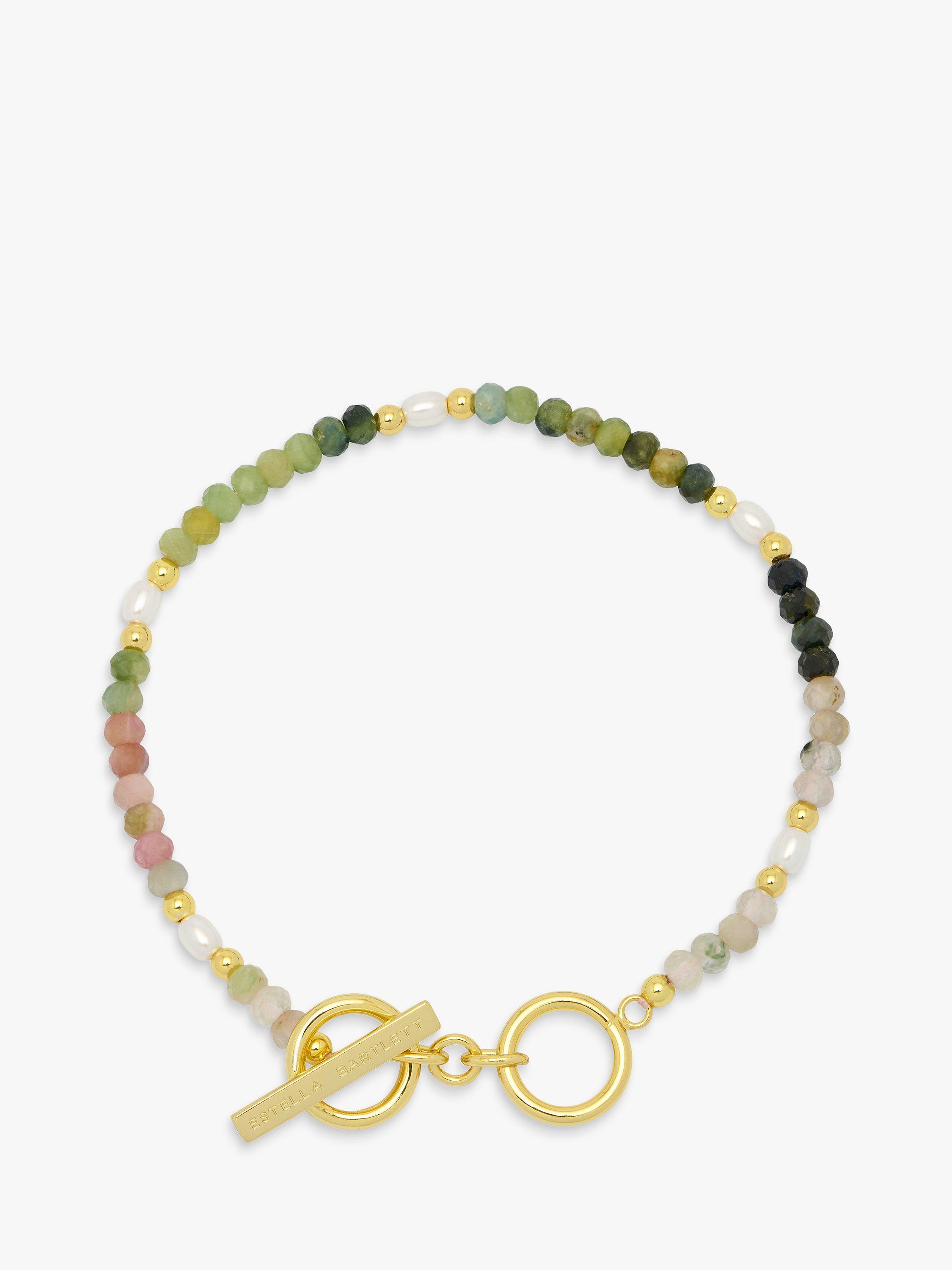 Product image 1 of 3, which shows Estella Bartlett Gemstone & Pearl Beaded T-Bar Bracelet, Gold