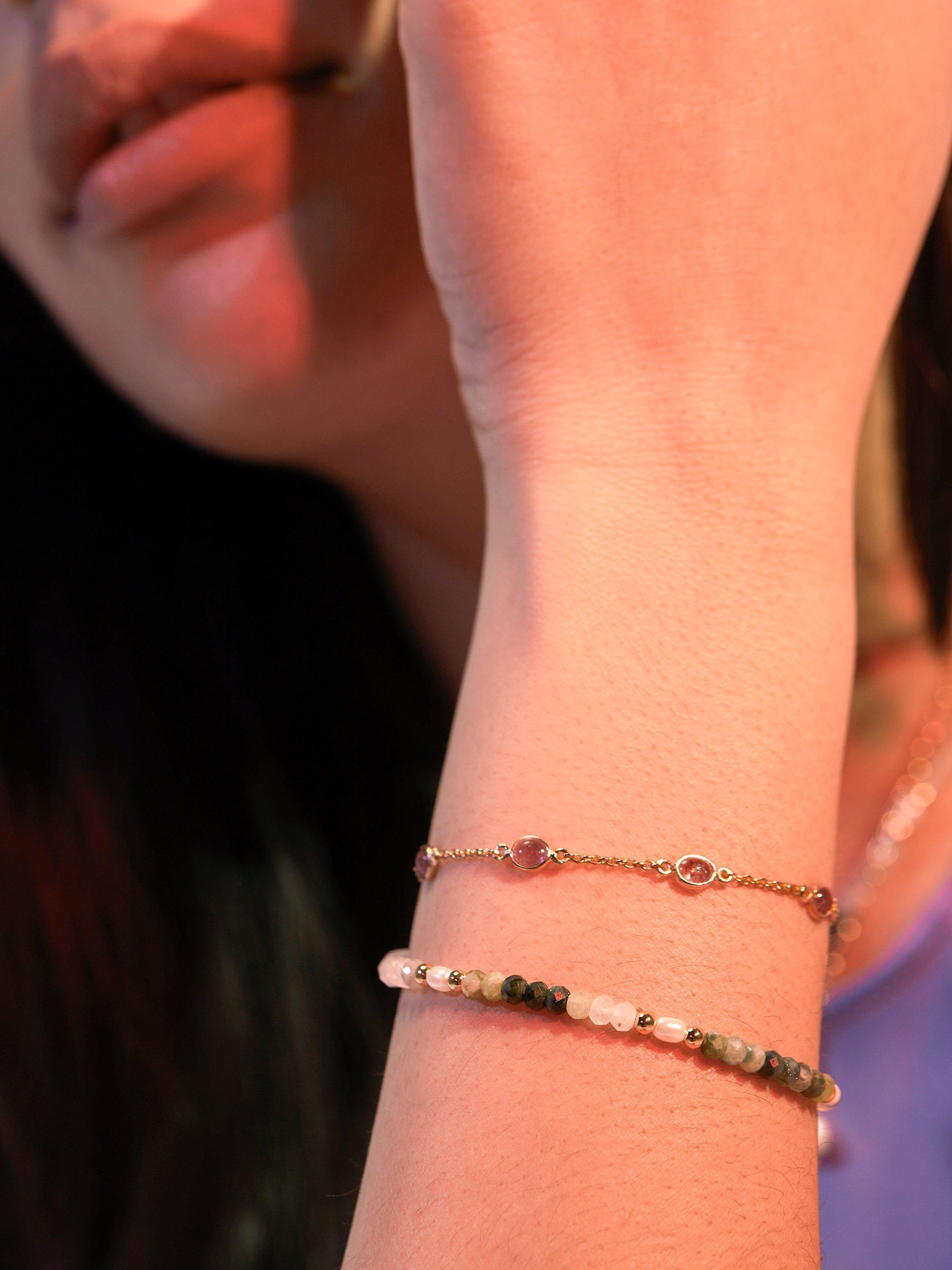 Product image 3 of 3, which shows Estella Bartlett Gemstone & Pearl Beaded T-Bar Bracelet, Gold
