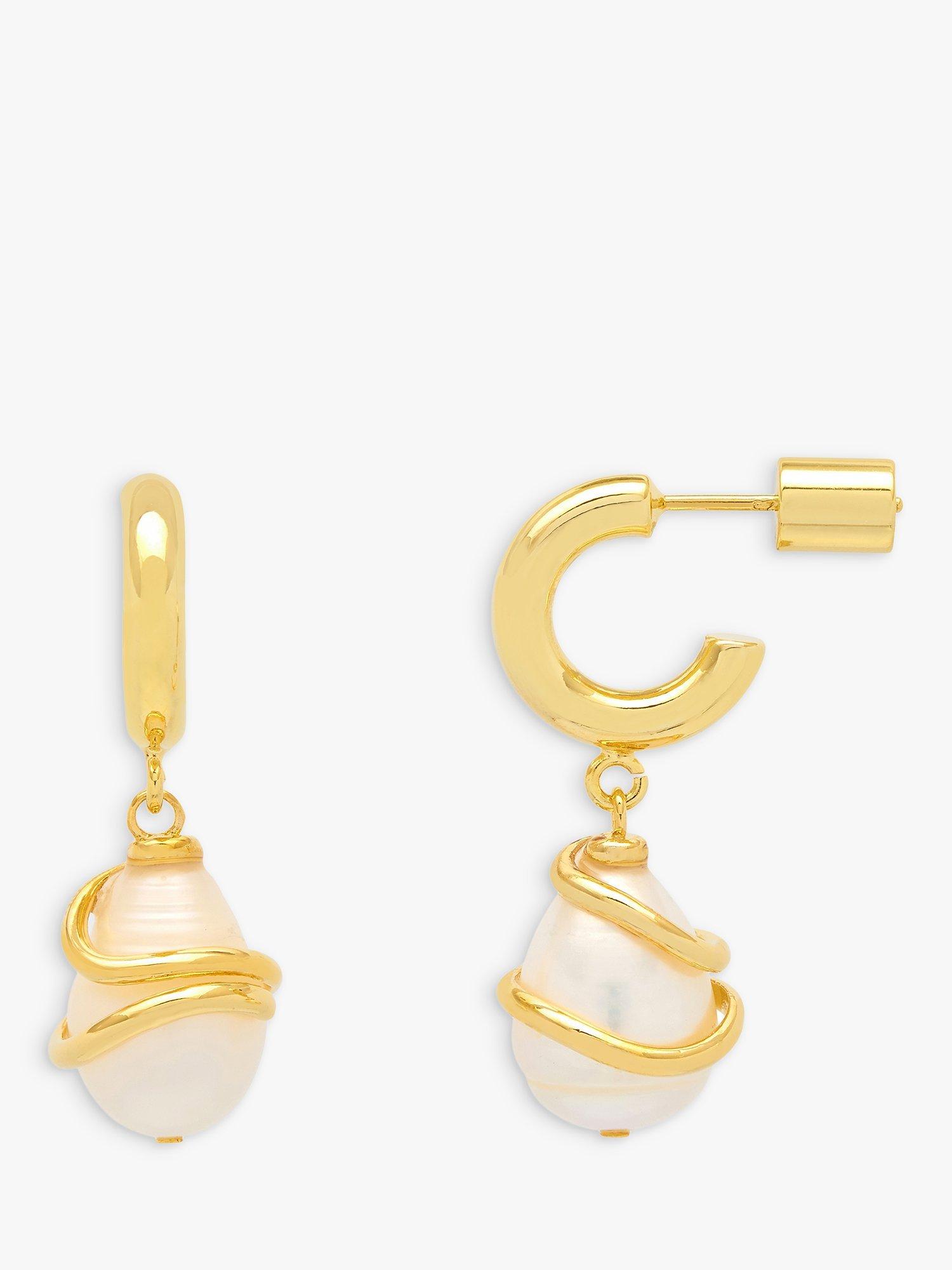 Product image 1 of 3, which shows Estella Bartlett Pearl Wrap Hoop Earrings, Gold