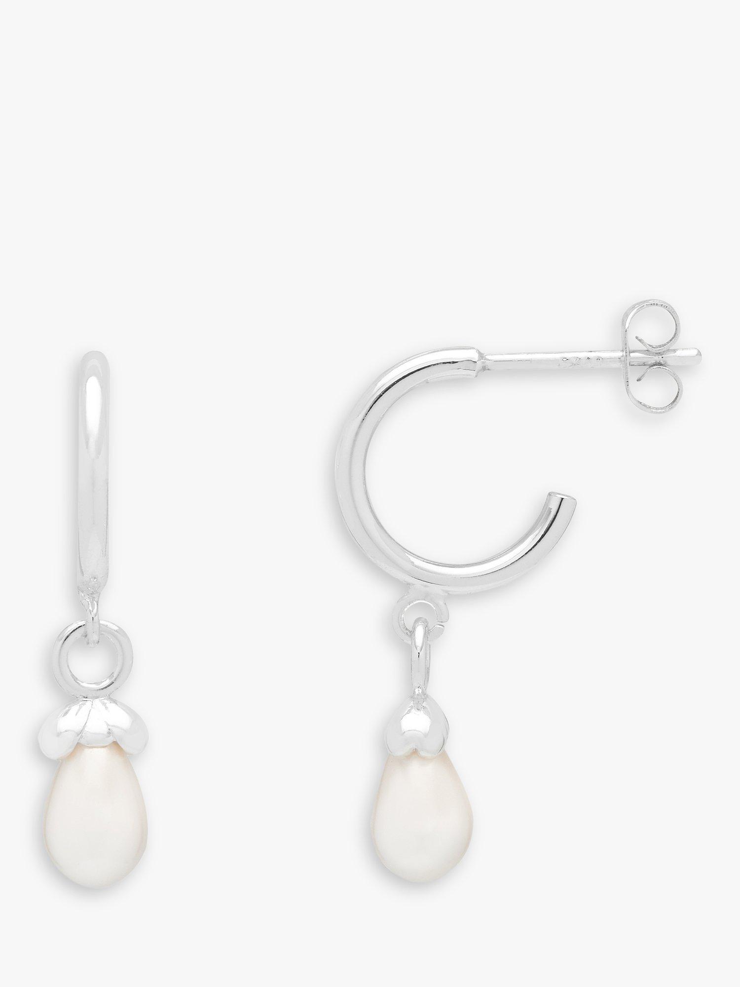 Estella Bartlett 'Wonderful Mum' Pearl Drop Hoop Earrings, Silver