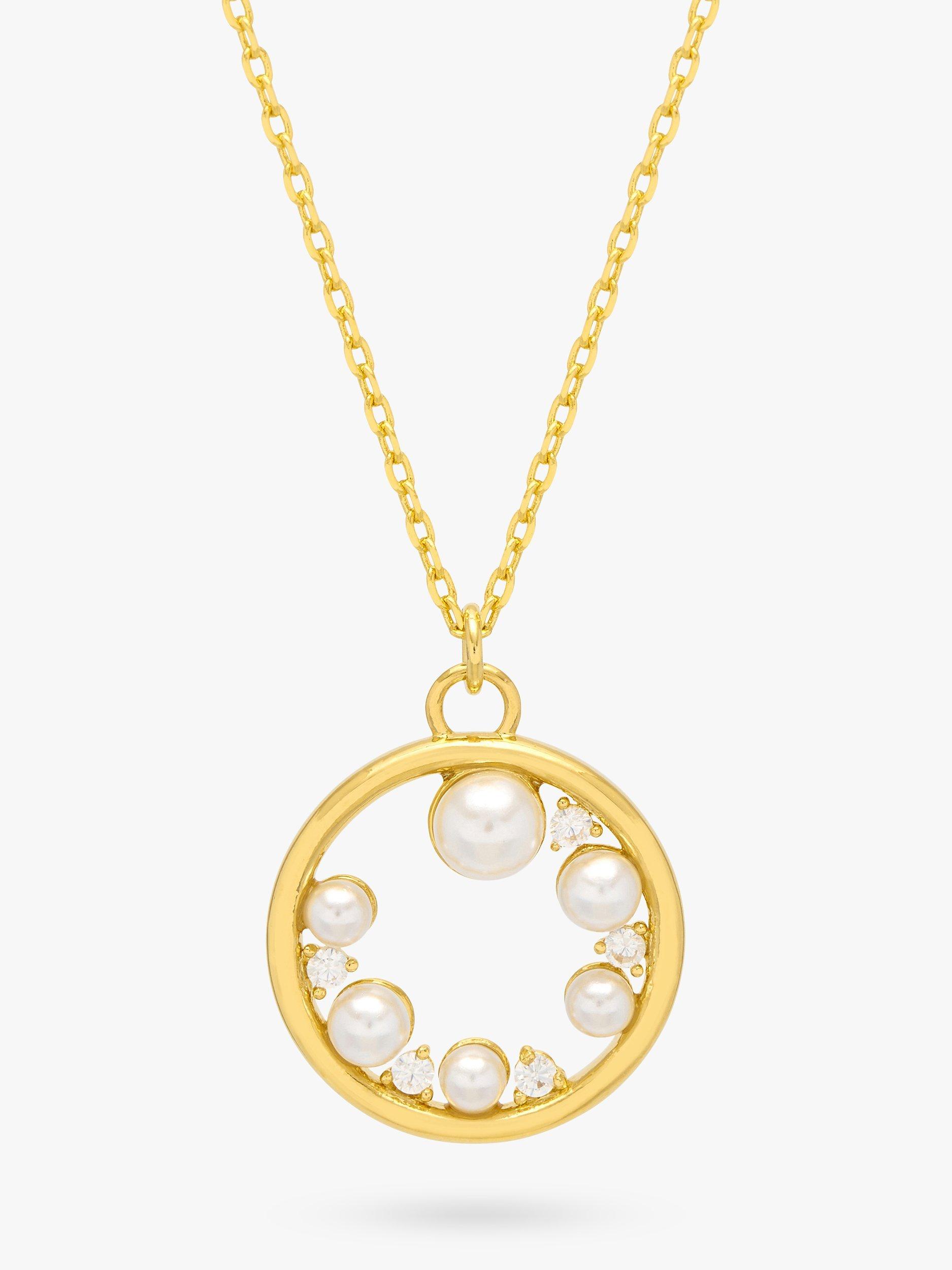 Product image 1 of 3, which shows Estella Bartlett Pearl & Cubic Zirconia Circle Pendant Necklace, Gold