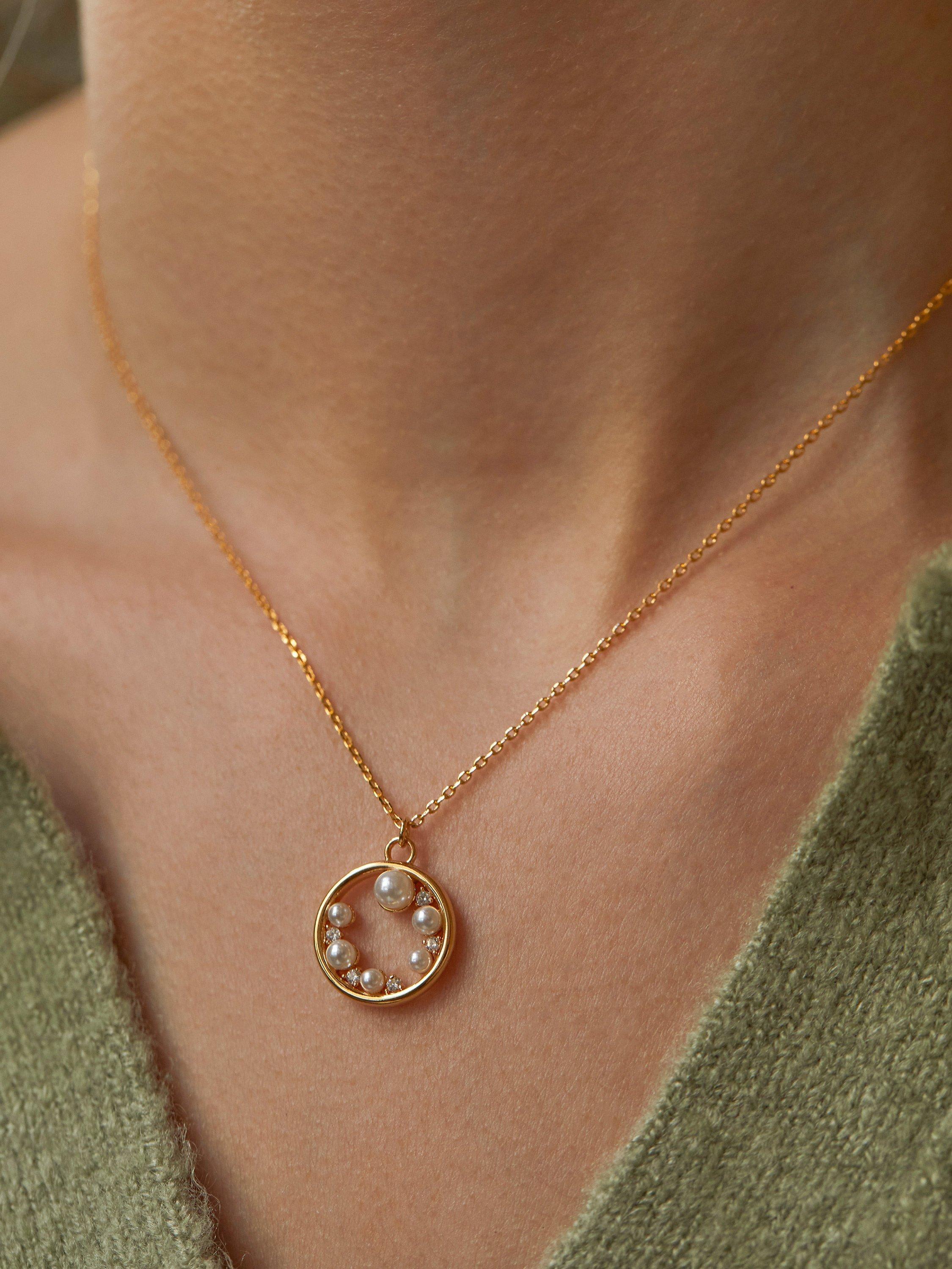 Product image 3 of 3, which shows Estella Bartlett Pearl & Cubic Zirconia Circle Pendant Necklace, Gold