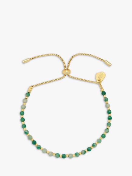 Estella Bartlett Amelia Green Agate Beaded Bracelet, Gold, Gold