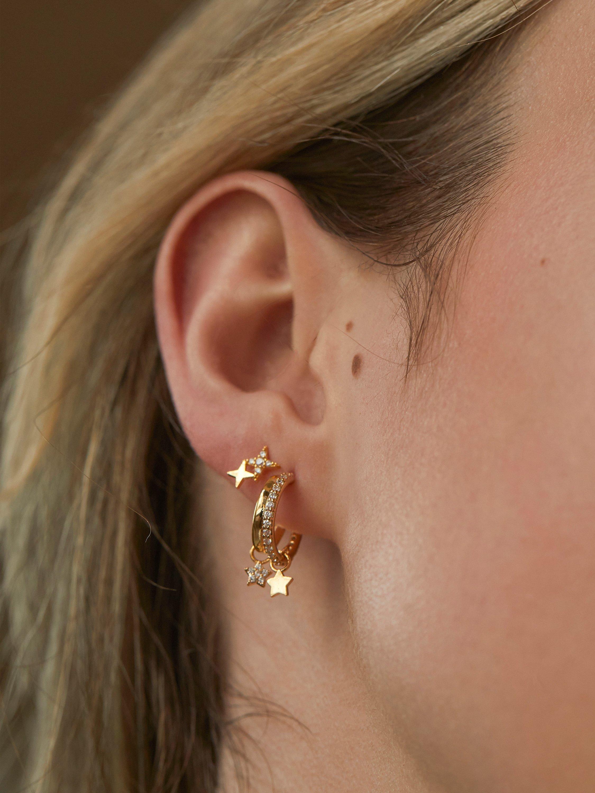 Product image 2 of 2, which shows Estella Bartlett Duo Star Cubic Zirconia Stud Earrings, Gold