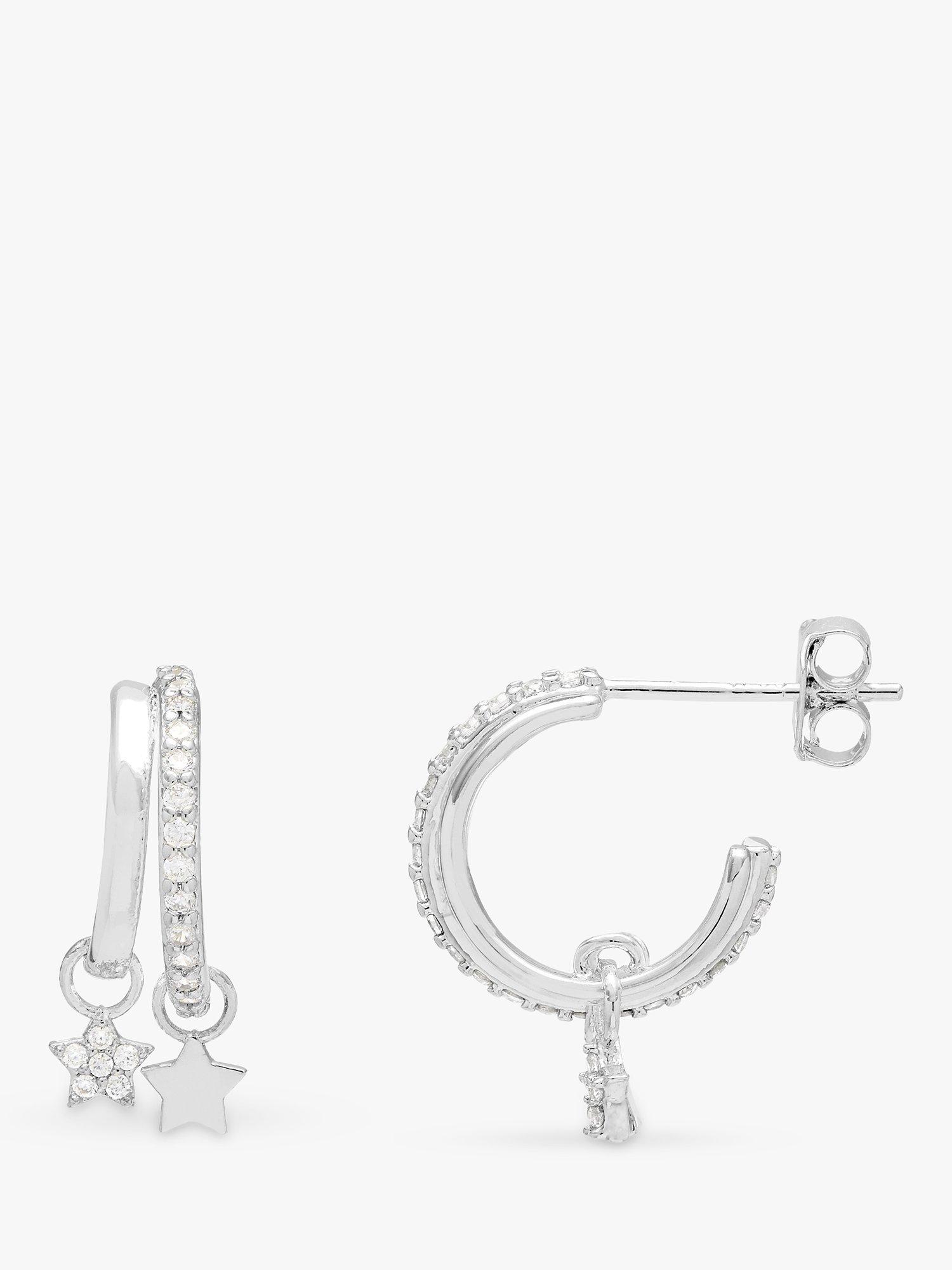 Product image 1 of 3, which shows Estella Bartlett Duo Cubic Zirconia Pave Star Hoops, Silver