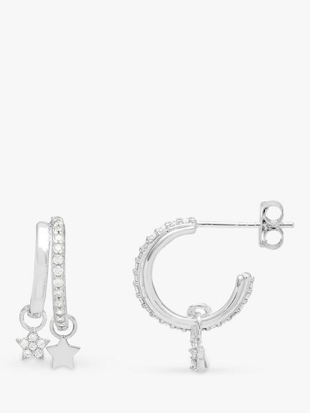 Estella Bartlett Duo Cubic Zirconia Pave Star Hoops, Silver, Silver