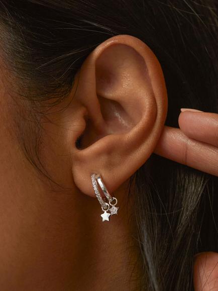 Estella Bartlett Duo Cubic Zirconia Pave Star Hoops, Silver - view 2, Silver