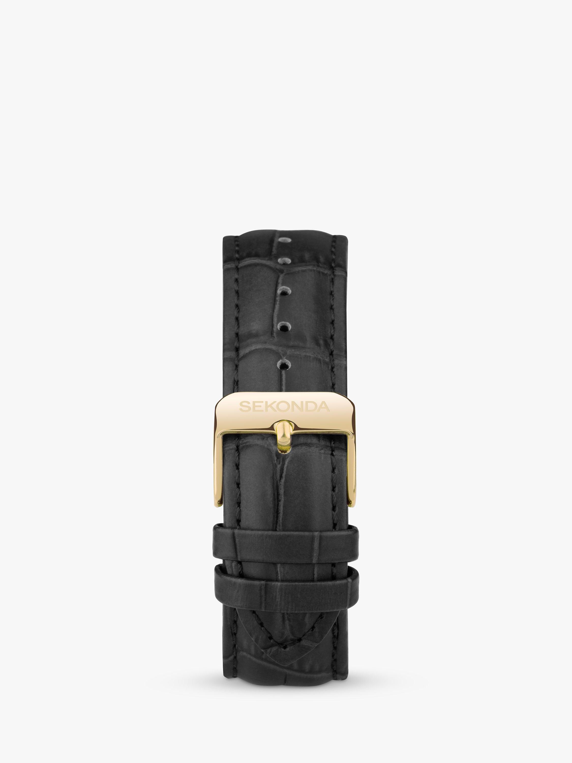 Product image 3 of 6, which shows Sekonda Men's Armstrong Chronograph Moonphase Leather Strap Watch, Black/Gold 30147