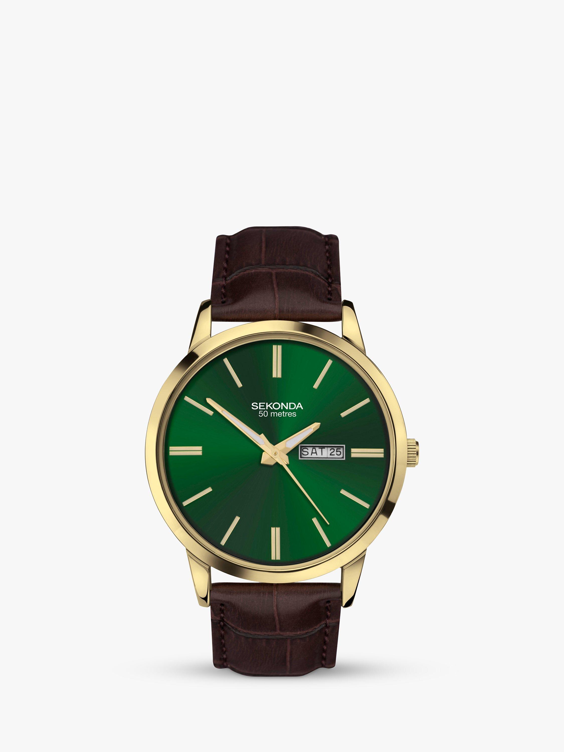 Sekonda 30151 Men’s Jackson Day Date Leather Strap Watch, Brown/Green £49.99
