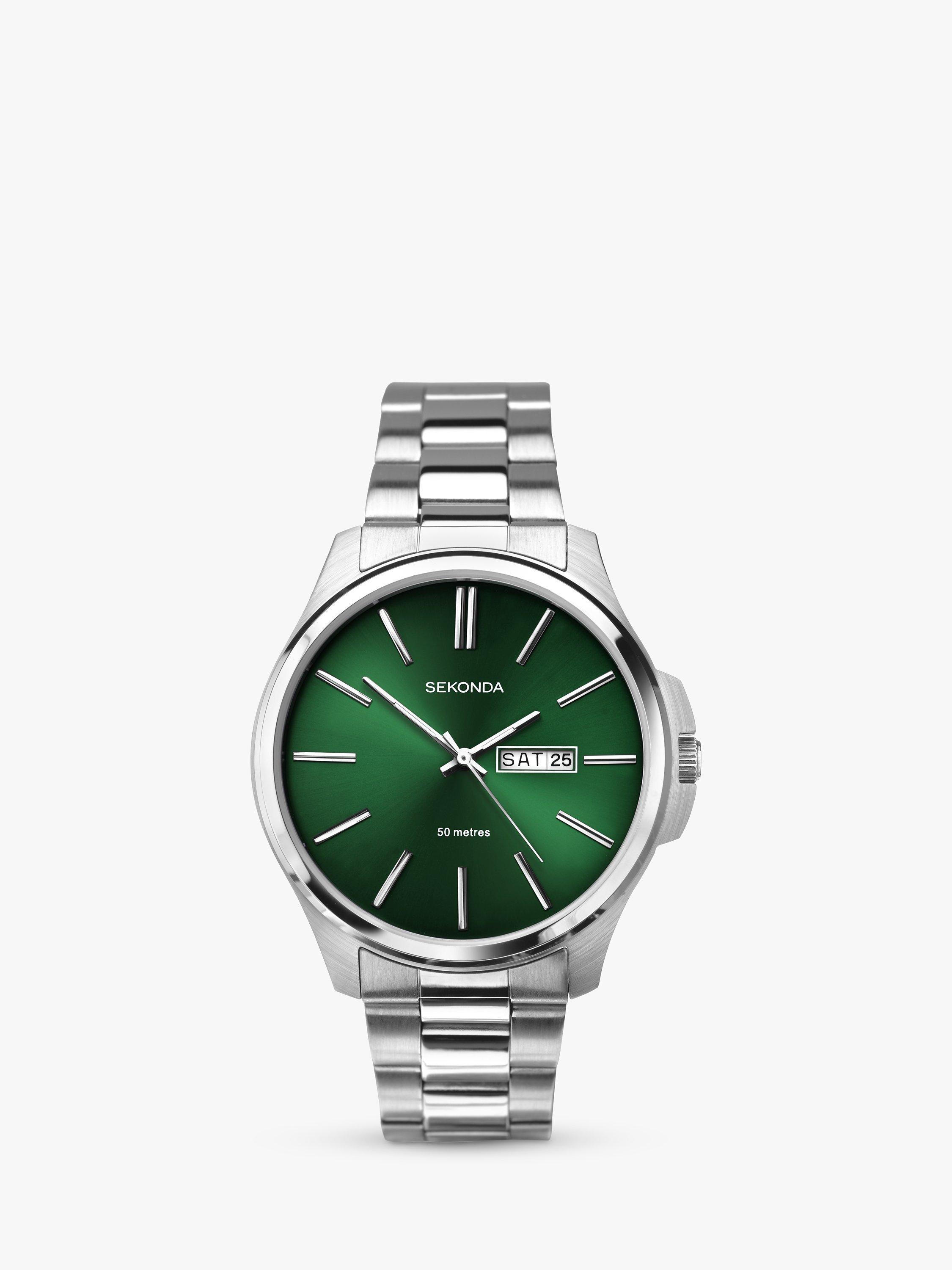 Sekonda 30152 Men s Jones Date Sunray Dial Bracelet Strap Watch Silver Green