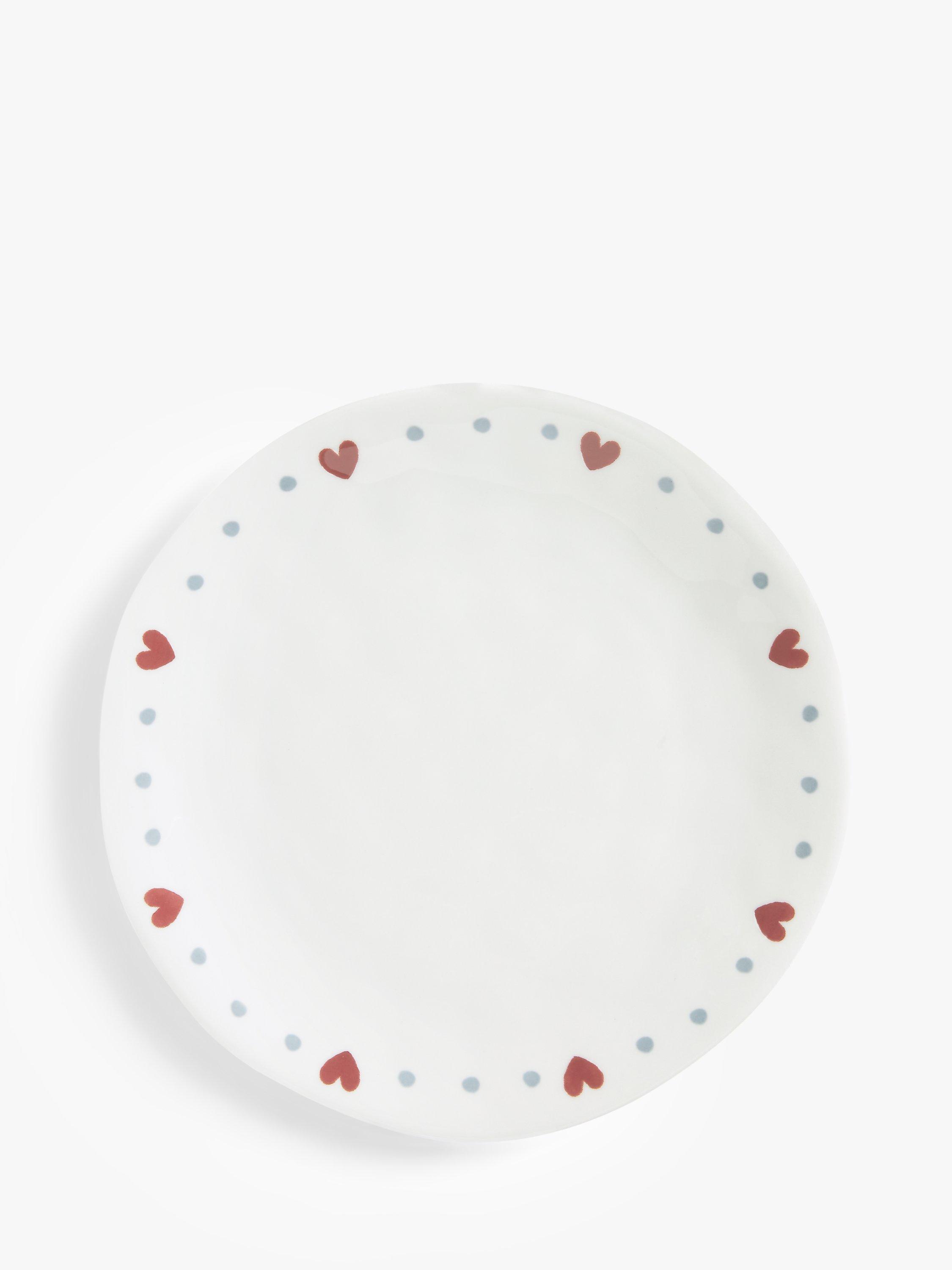 John Lewis Flora Love Heart Fine China Side Plate, 20cm, Red/White