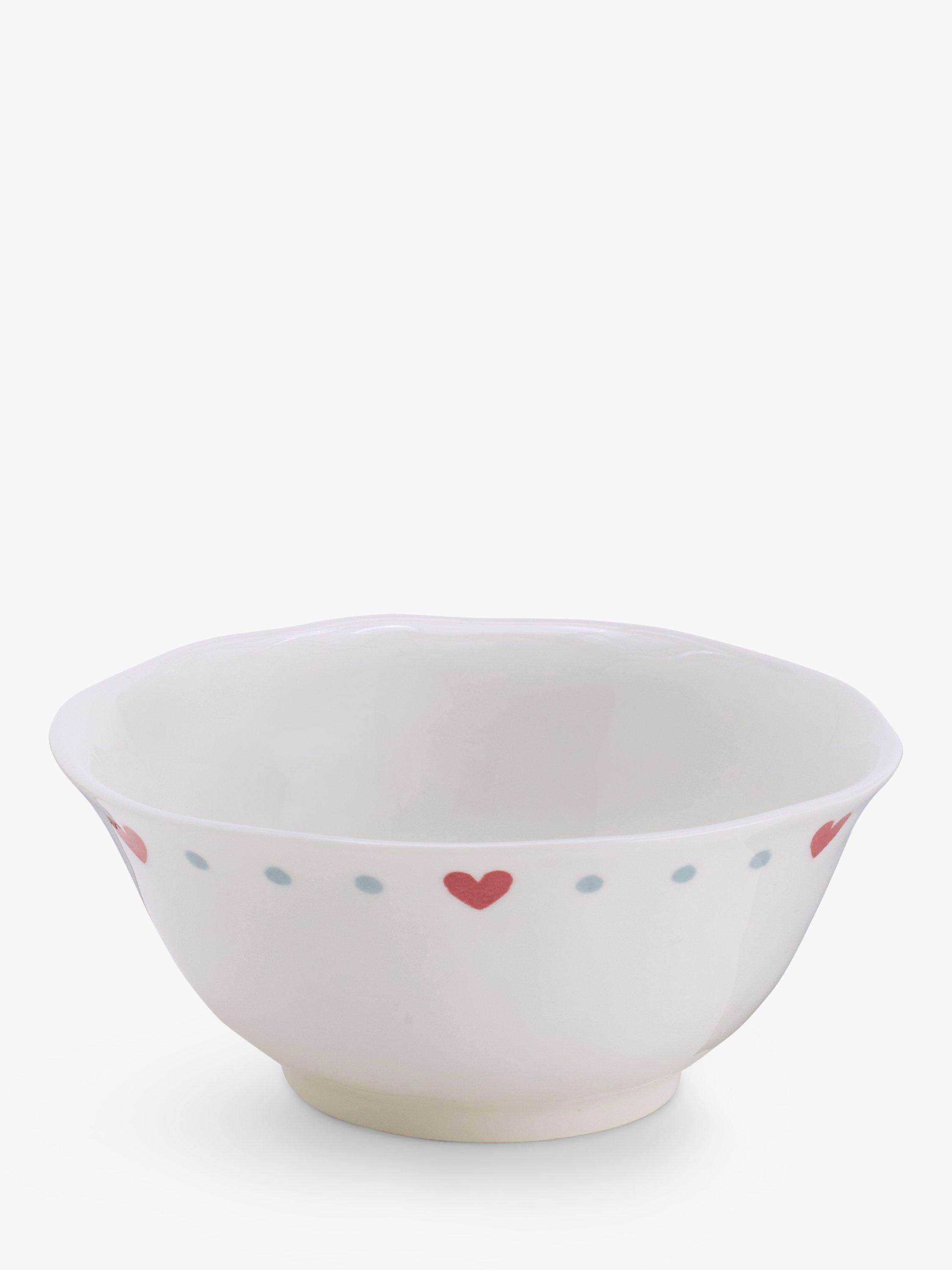 John Lewis Flora Love Heart Fine China Cereal Bowl, 15cm, Red/White