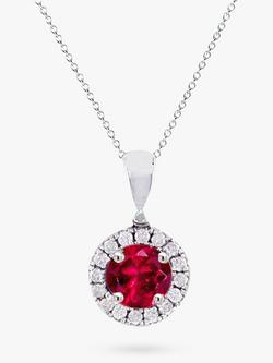 E.W Adams 18ct White Gold Ruby & Diamond Cluster Pendant Necklace, Silver