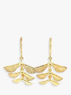 London Road 9ct Yellow Gold Sycamore Seed Drop Earrings, Gold, Gold