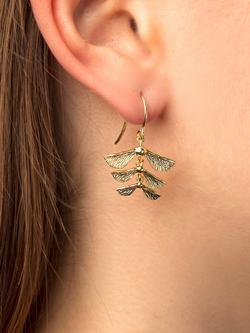 London Road 9ct Yellow Gold Sycamore Seed Drop Earrings, Gold - view 2, Gold