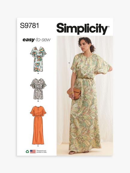 Simplicity Misses' Kimono Sleeve Dress Sewing Pattern, S9781, Multi