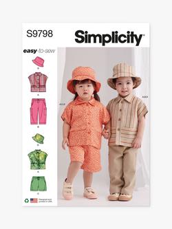 Simplicity Toddlers' Tops, Shorts Pants and Hat Sewing Pattern, S9798, Multi