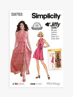 Simplicity Vintage Misses' Knit Front Wrap Halter Dress Sewing Pattern, S9793, Y5
