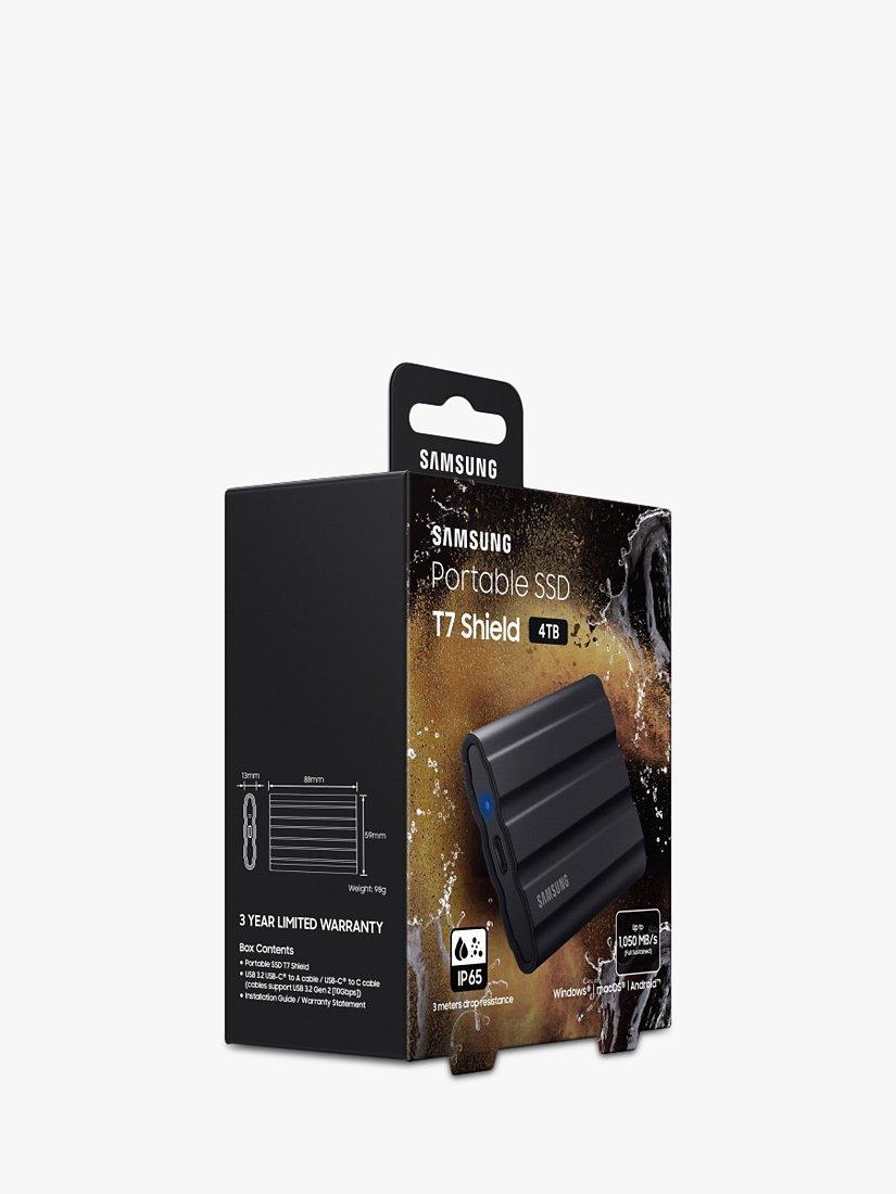 Samsung T7 Shield USB 3.2 Gen 2 Portable SSD Hard Drive, 4TB, Black Samsung T7 Shield USB 3.2 Gen 2 Portable SSD Hard Drive, 4TB, Black