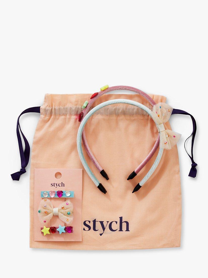 Stych Kids' Tulle Bow/Gem Alice Bands & Hair Clips Set, Pink